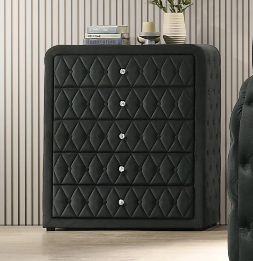 Black Velvet 5-Drawer Chest