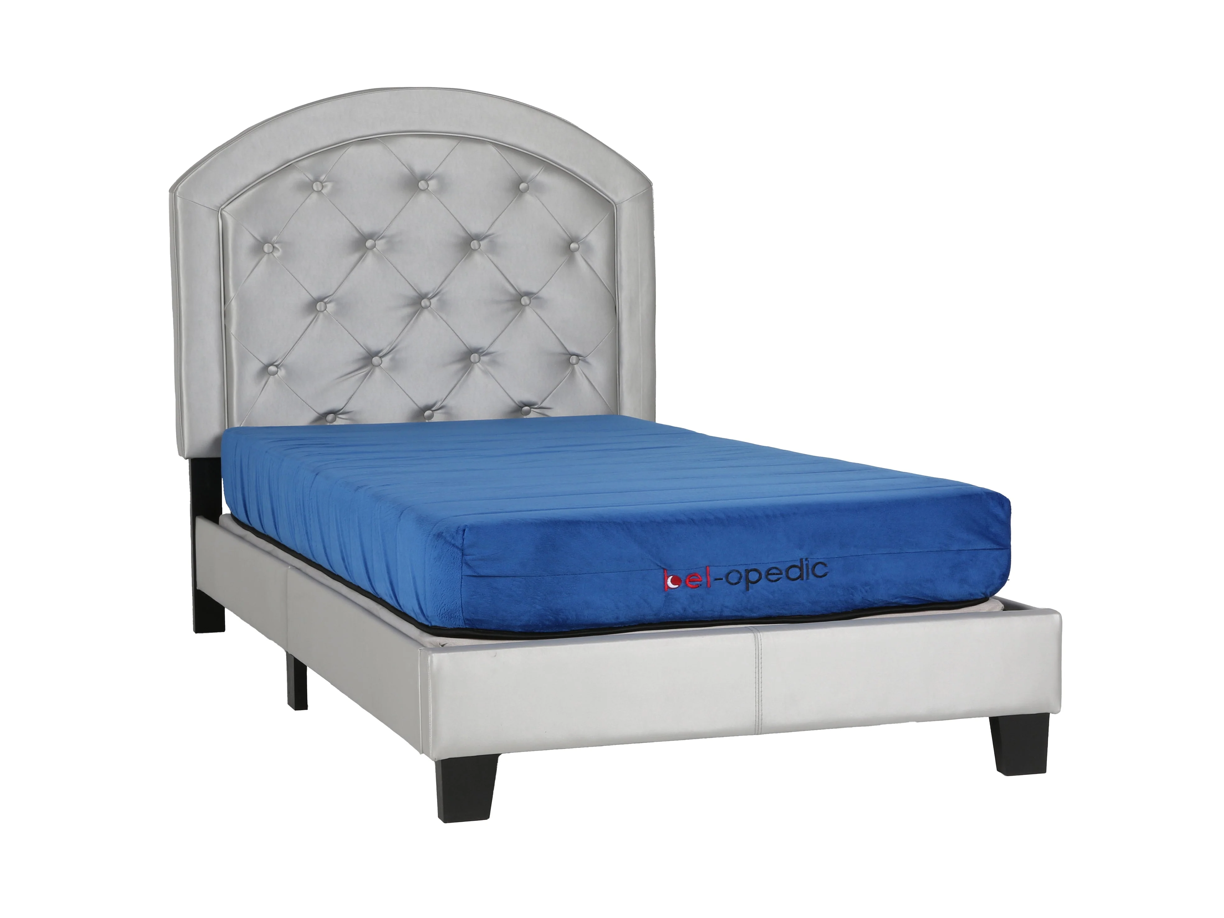 Silver Tufted Upholstered Youth Bed — Arched Headboard (Full)