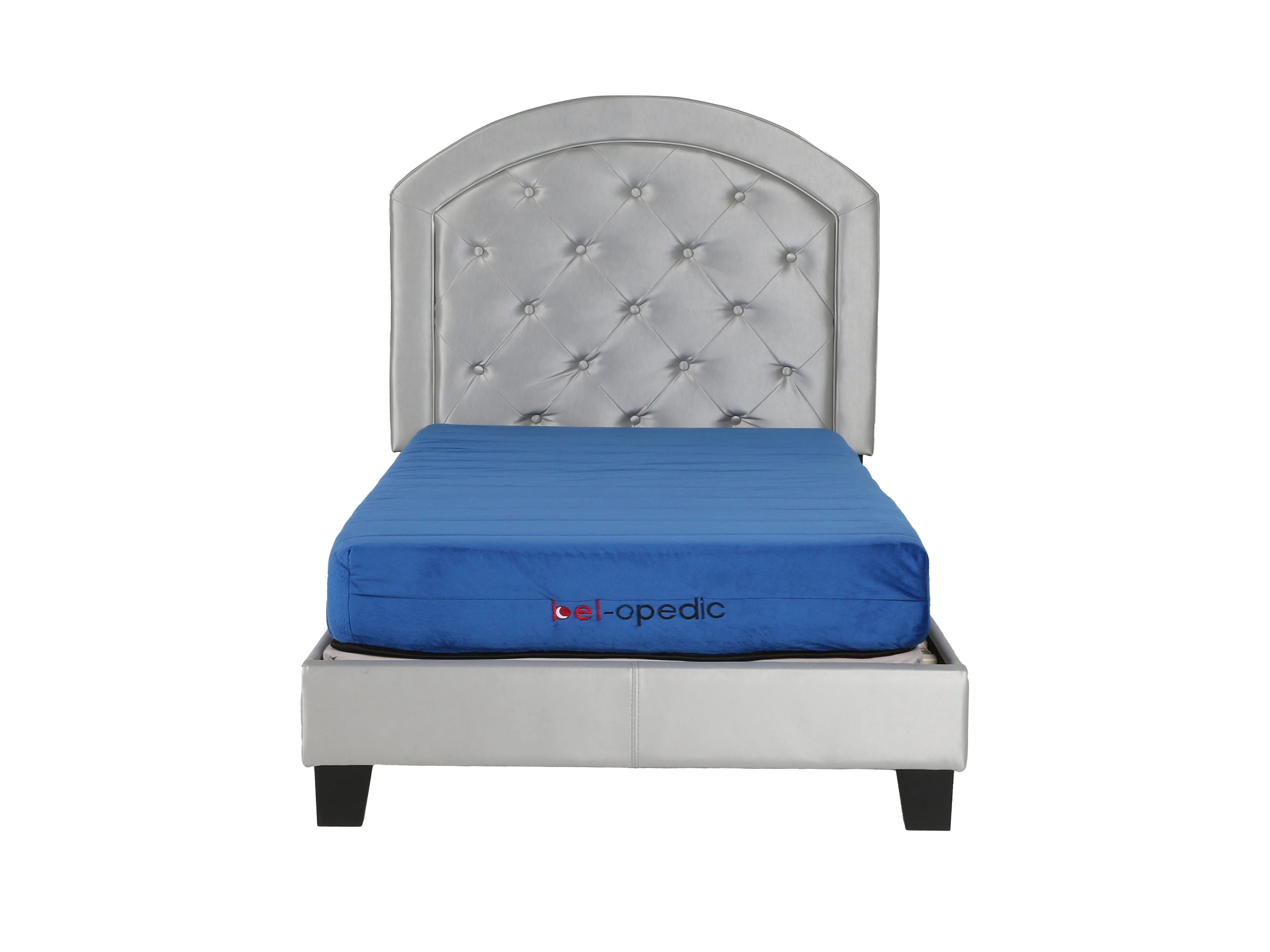 Silver Tufted Upholstered Youth Bed — Arched Headboard (Full)