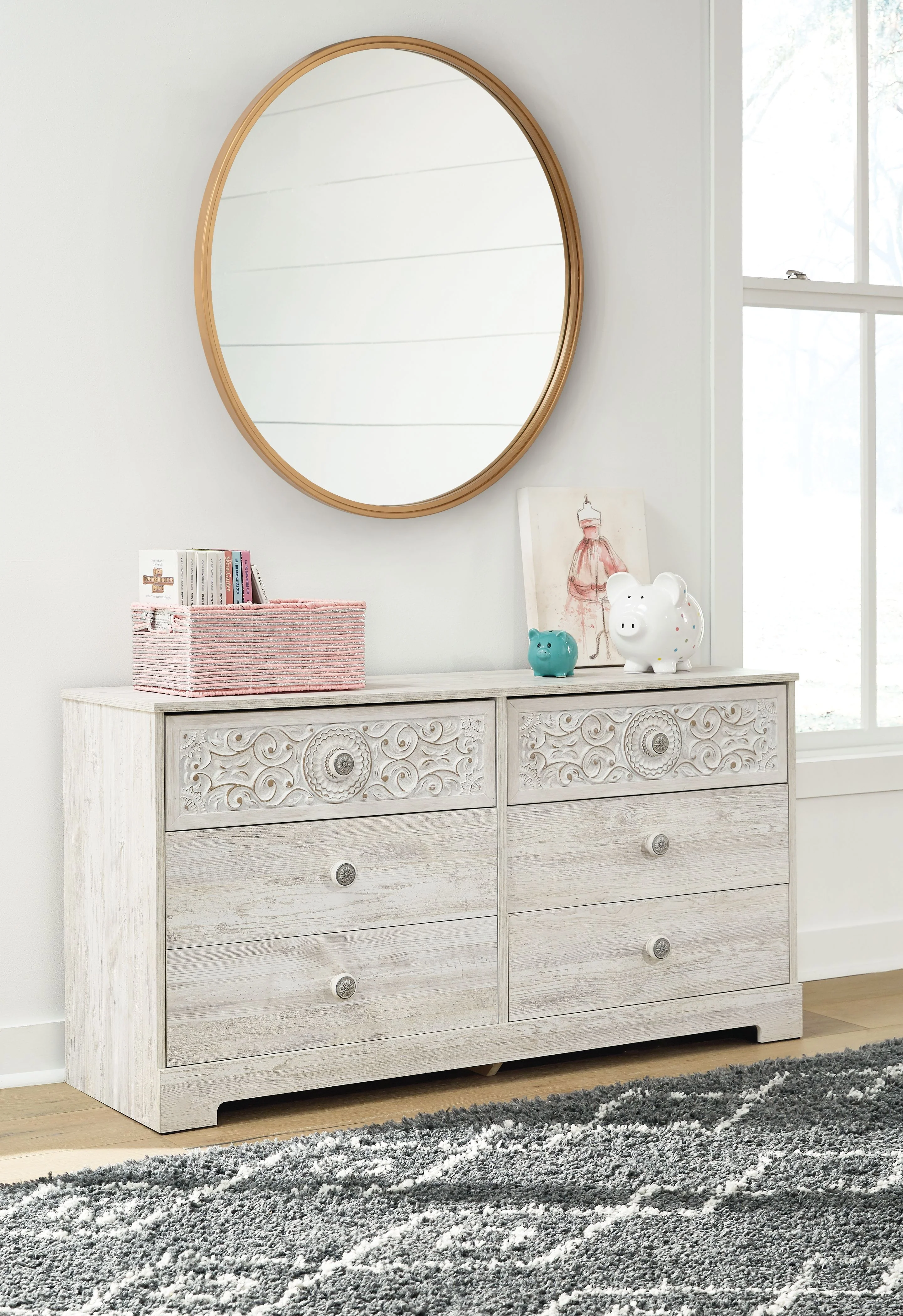 Paxberry - Six Drawer Dresser - Vinyl-Wrapped - Whitewash
