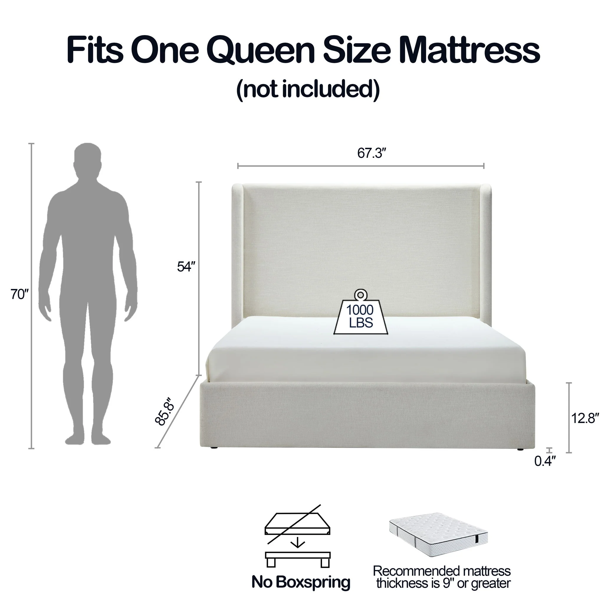 Carmen - Minimalist Upholstered Wingback Bed Frame With High Headboard