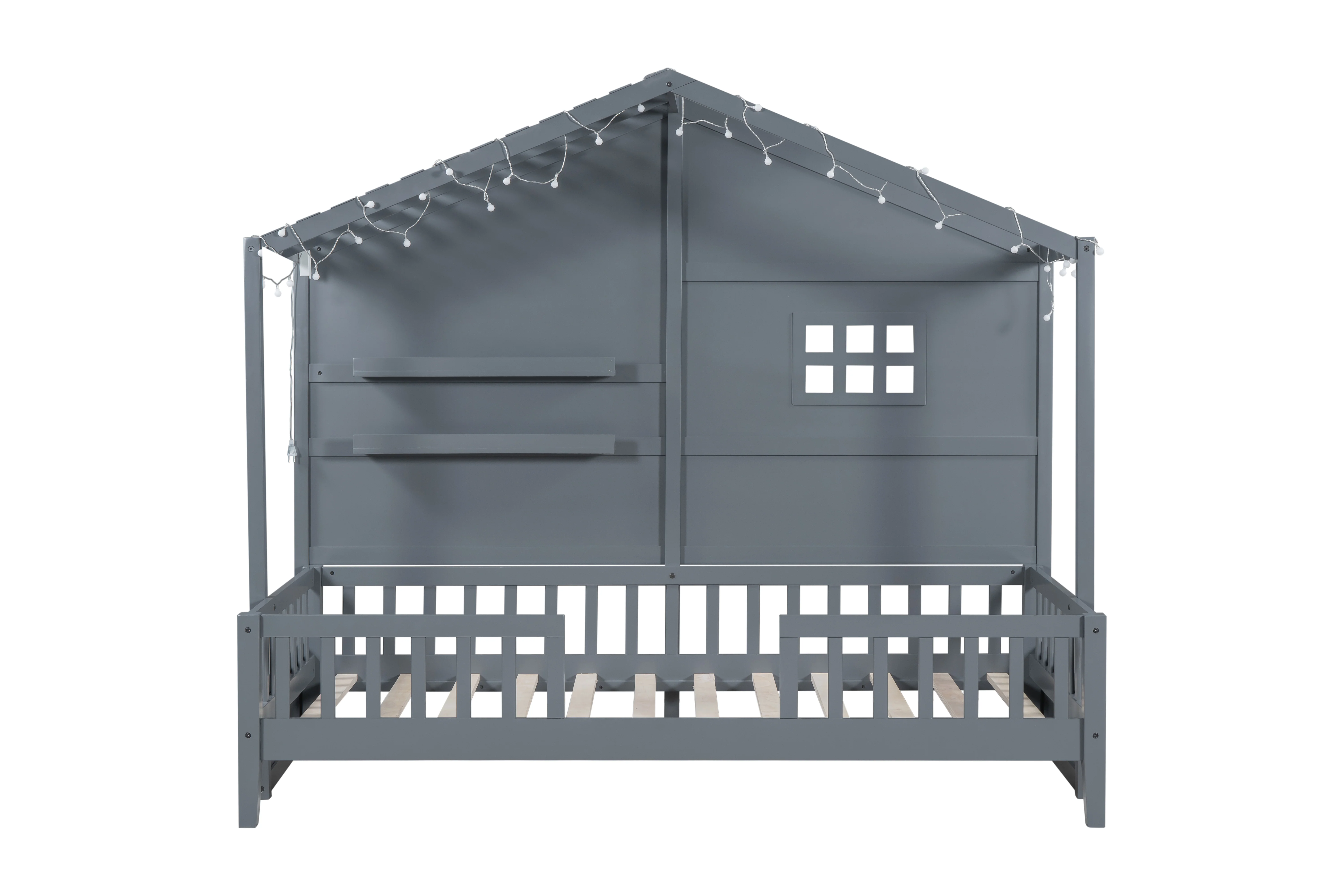 485-twin-size-house-bed-with-shelves-grey-3.webp Twin Size House Bed with Shelves - Grey