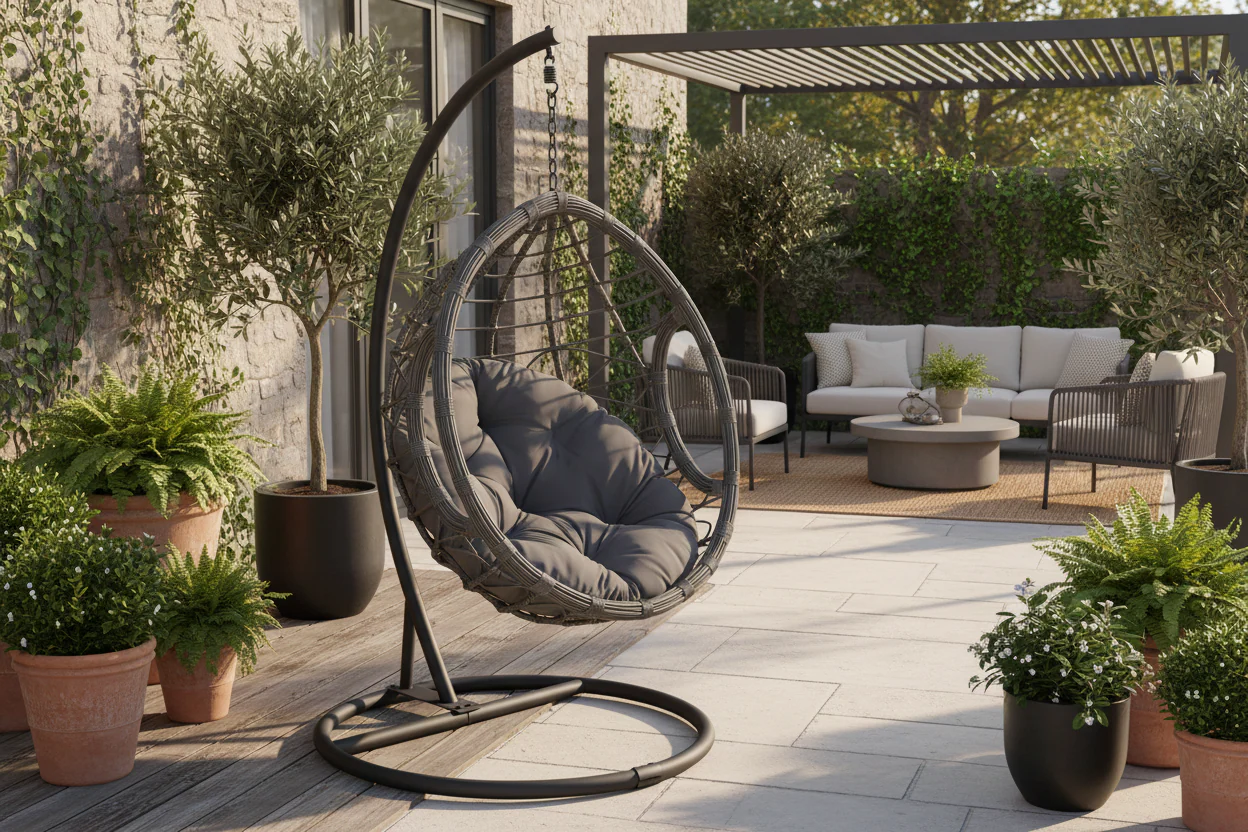 490-gray-hanging-egg-chair-with-stand-cushion-steel-frame-all-weather-wicker-1.webp Gray Hanging Egg Chair with Stand & Cushion – Steel Frame, All-Weather Wicker