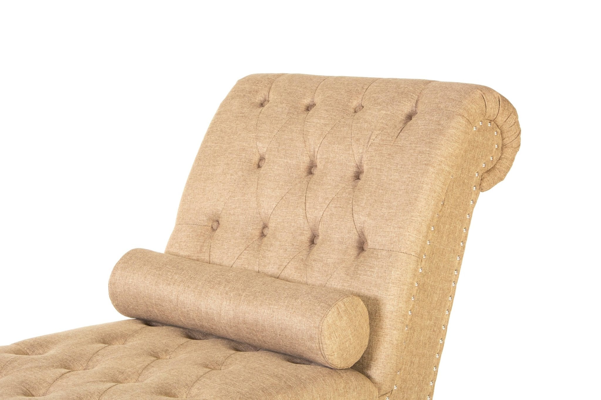 491-light-brown-tufted-chaise-lounge-with-nailhead-trim-bolster-pillow-5.jpg Light Brown Tufted Chaise Lounge with Nailhead Trim & Bolster Pillow