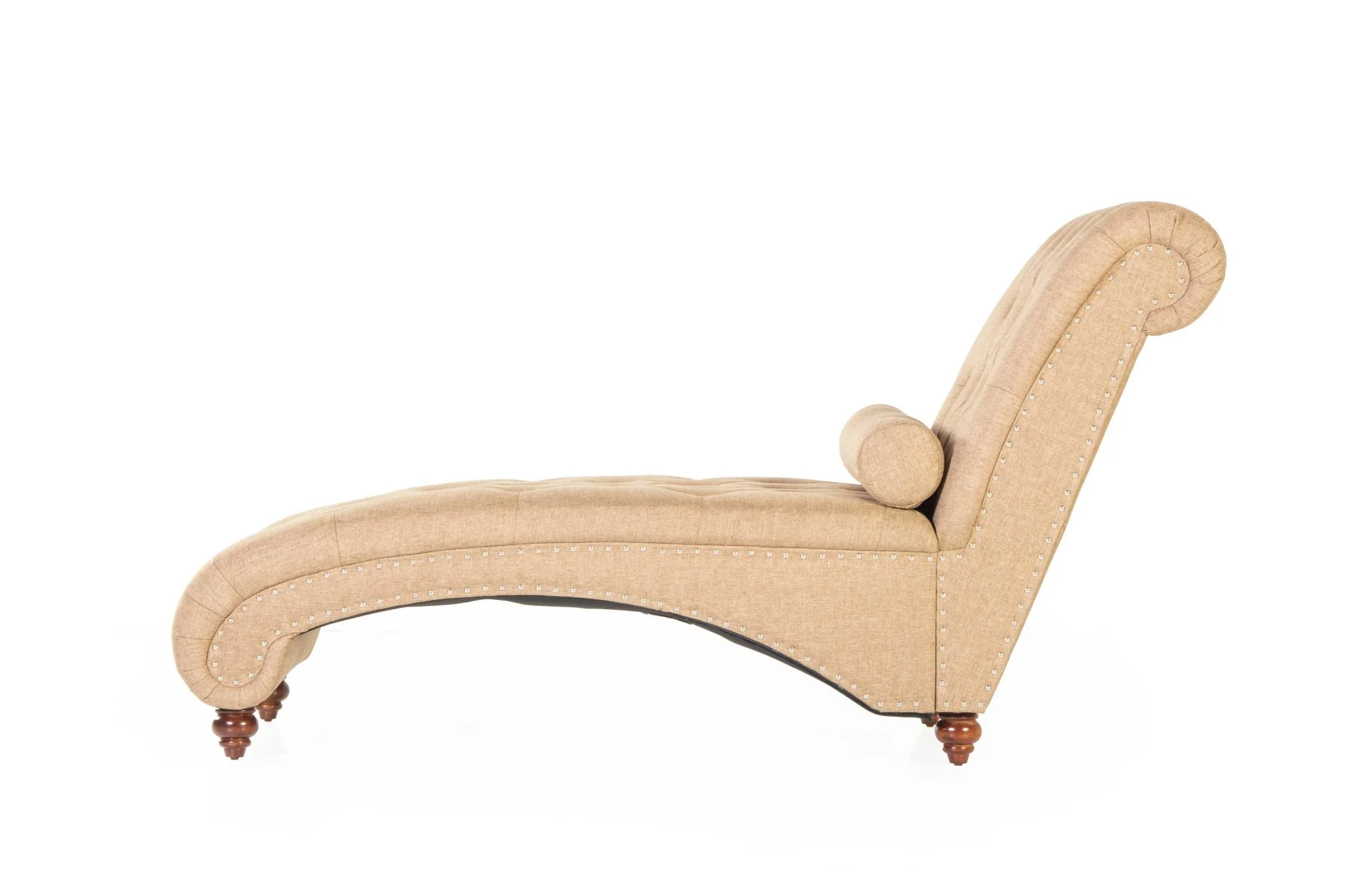 491-light-brown-tufted-chaise-lounge-with-nailhead-trim-bolster-pillow-7.webp Light Brown Tufted Chaise Lounge with Nailhead Trim & Bolster Pillow