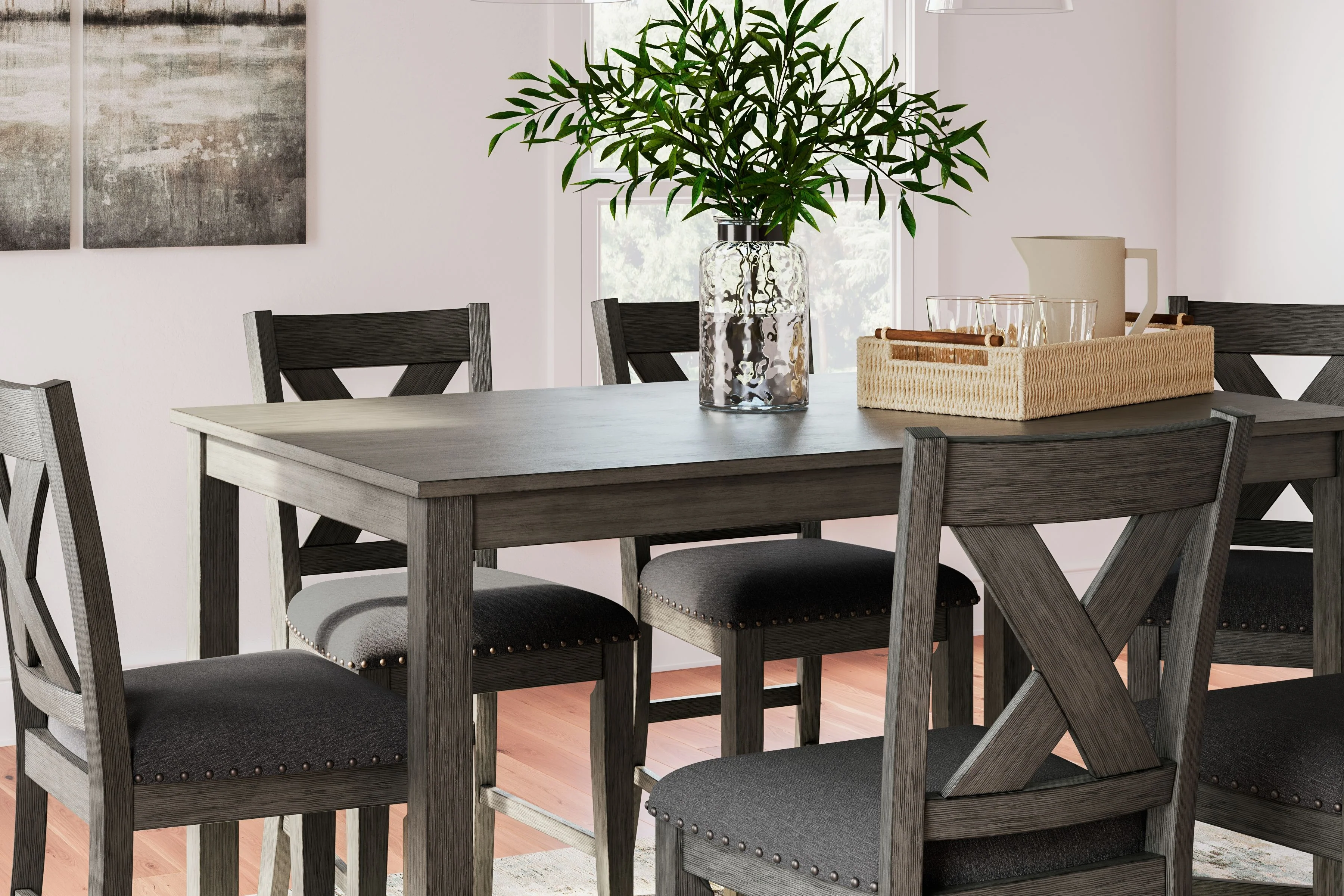 Caitbrook - Rect Drm Counter Table Set (Set of 7) - Gray
