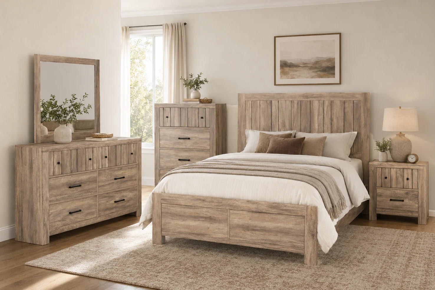 6 Piece Modern Farmhouse Bedroom Set - Queen