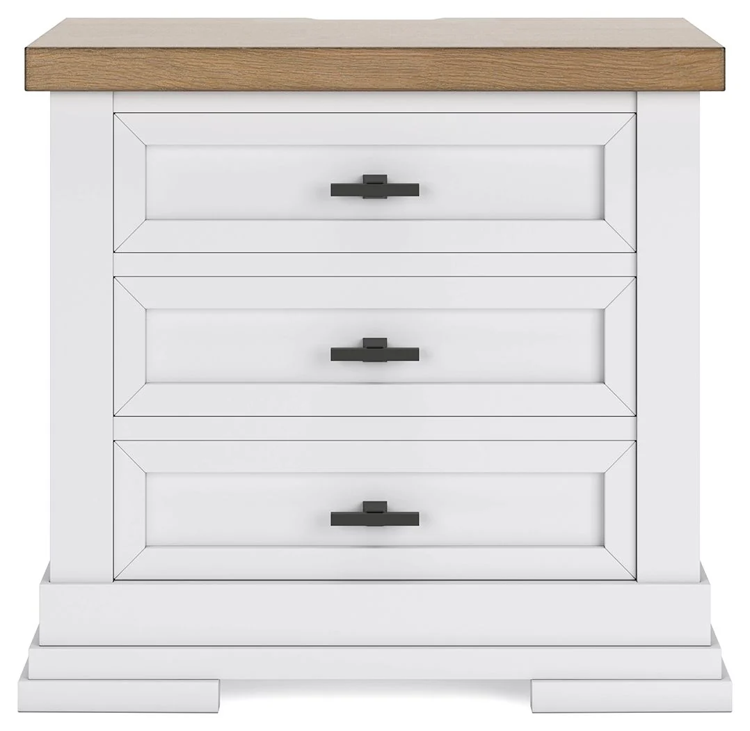Ashbryn - Three Drawer Night Stand - White / Natural