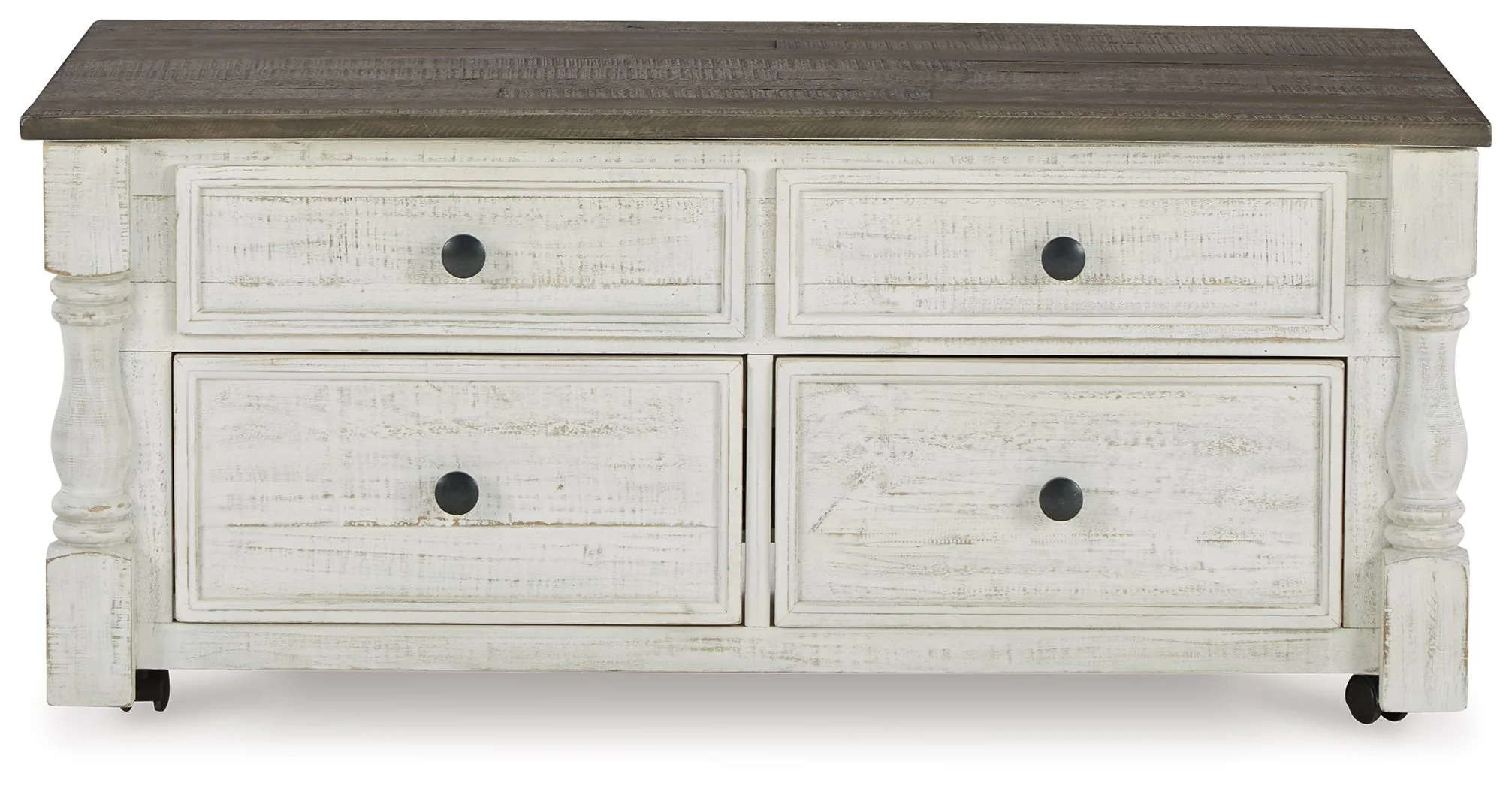 Havalance - Lift Top Cocktail Table with Storage Drawers - White / Gray