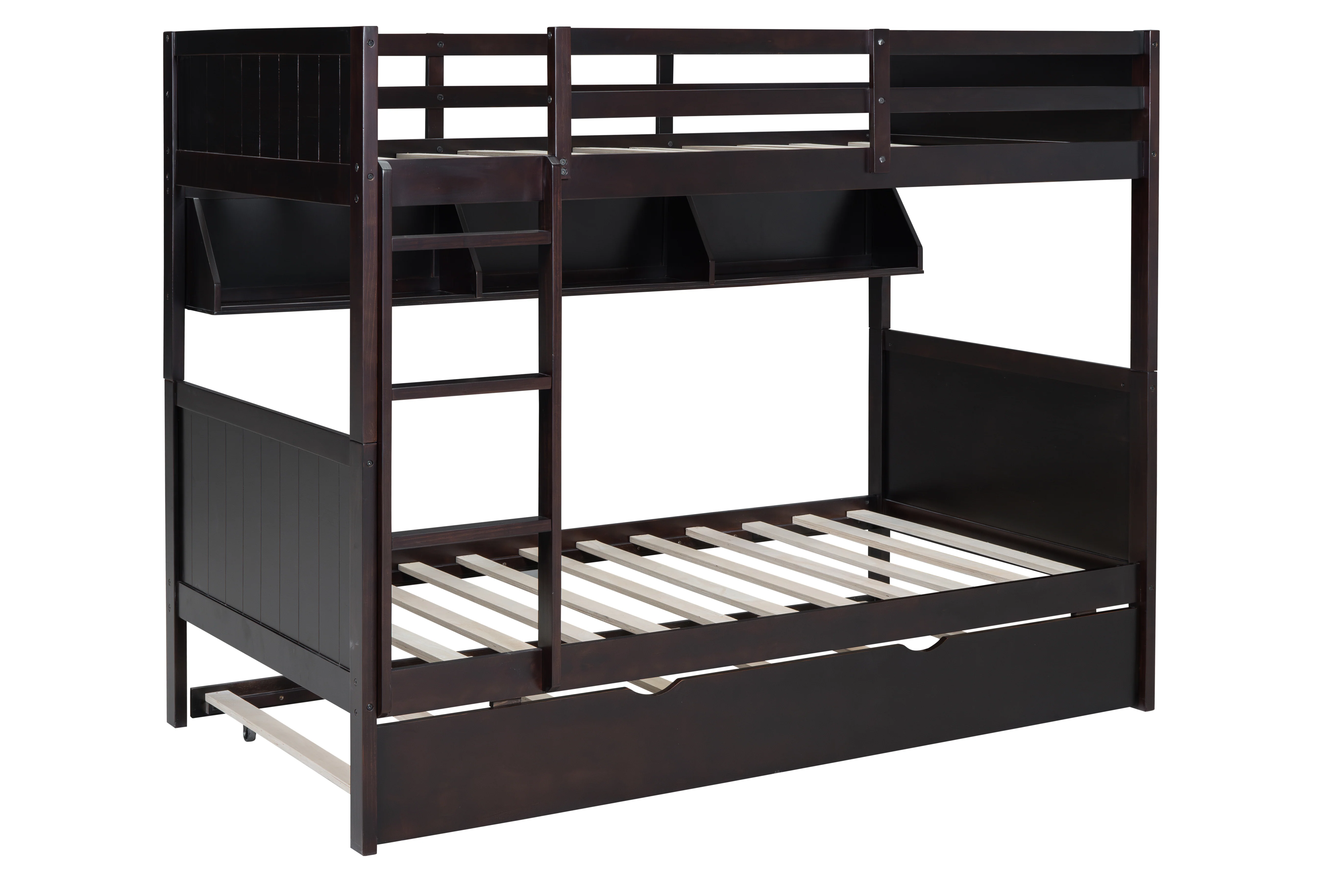 50-espresso-twin-over-twin-bunk-bed-with-bookshelf-roll-out-trundle-3.webp Espresso Twin-Over-Twin Bunk Bed with Bookshelf & Roll-Out Trundle