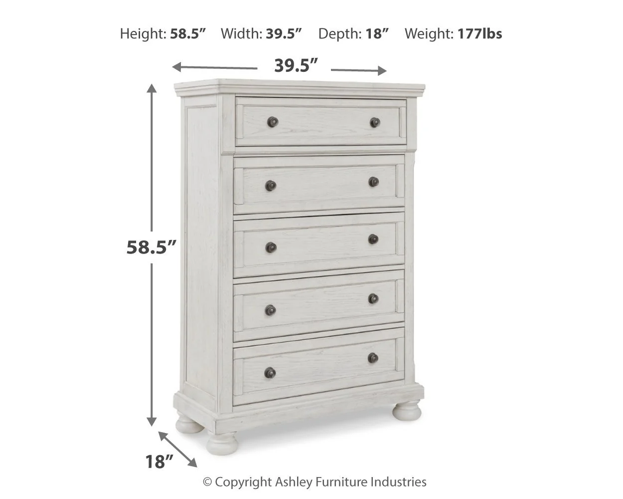 Robbinsdale - Five Drawer Chest - Antique White