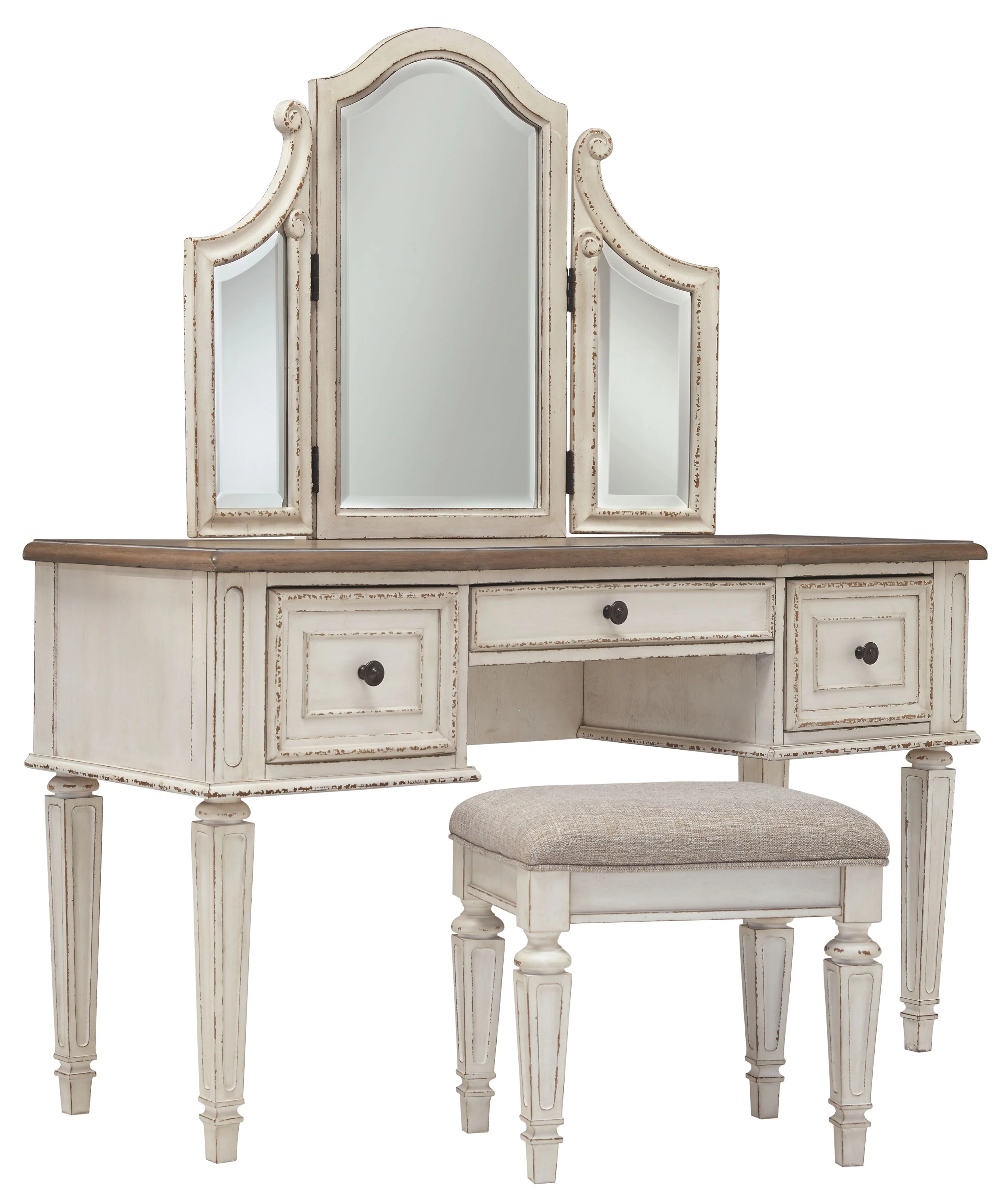505-realyn-vanity-mirror-stool-set-of-3-white-brown-beige-1.webp Realyn - Vanity/Mirror/Stool (Set of 3) - White / Brown / Beige