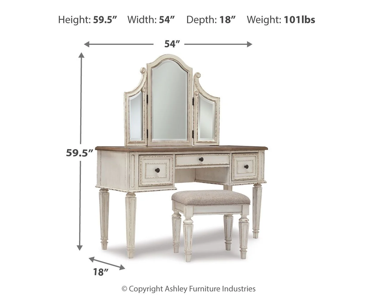 505-realyn-vanity-mirror-stool-set-of-3-white-brown-beige-5.webp Realyn - Vanity/Mirror/Stool (Set of 3) - White / Brown / Beige