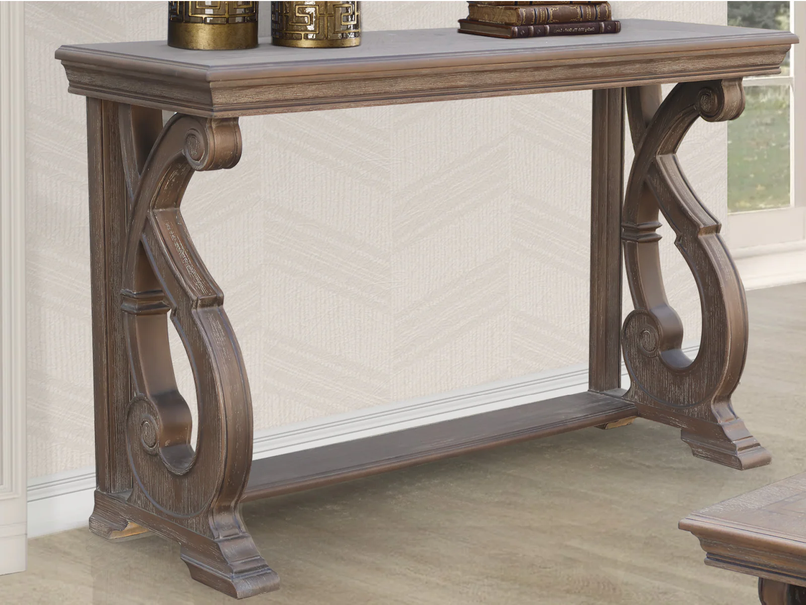 509-reclaimed-grey-oak-scroll-base-sofa-table-console-table-2.webp Reclaimed Grey Oak Scroll-Base Sofa Table / Console Table