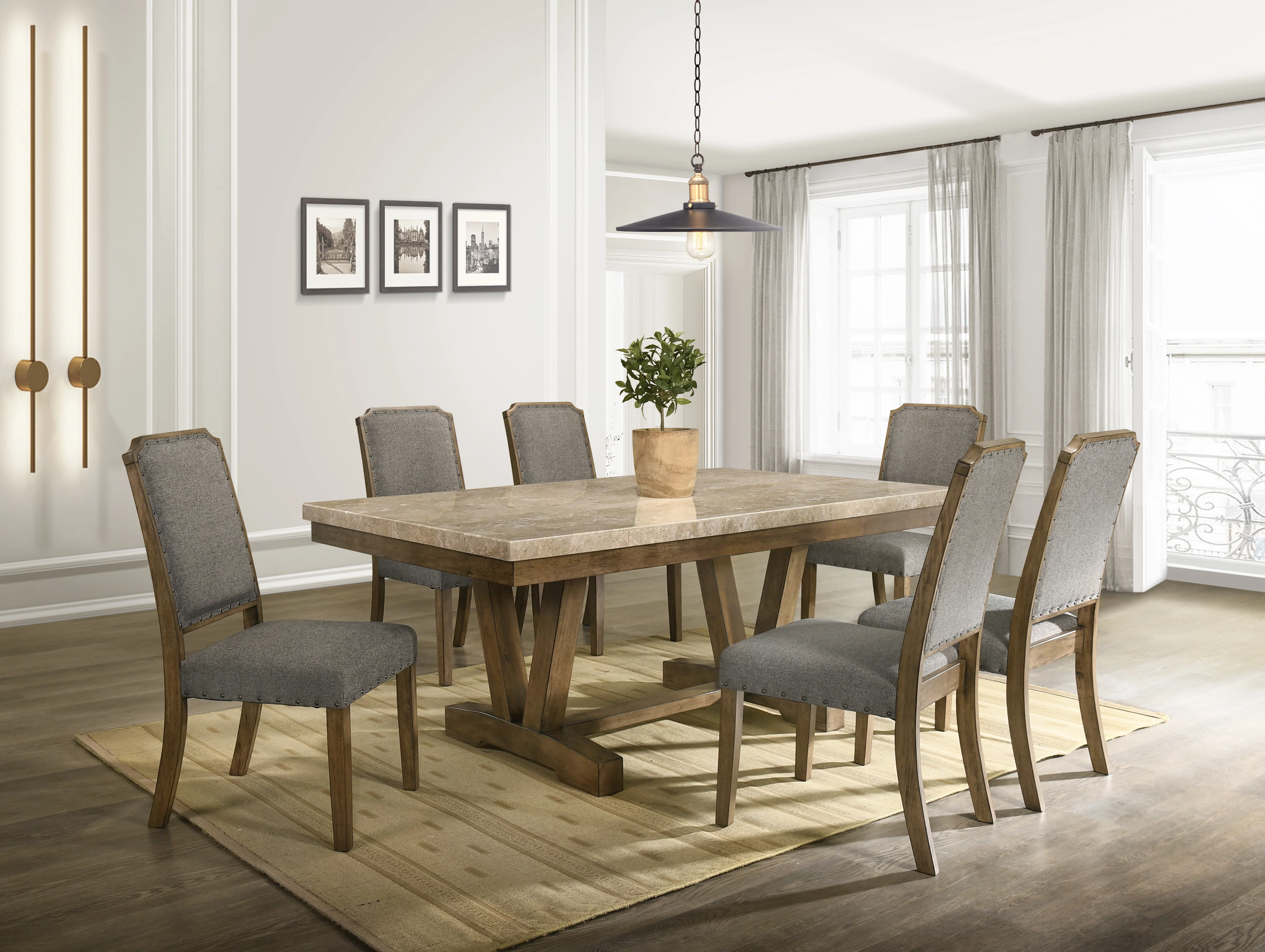 51-transitional-golden-flower-marble-top-7-piece-dining-set-in-antique-dark-oak-1.webp Transitional Golden Flower Marble Top 7-Piece Dining Set in Antique Dark Oak