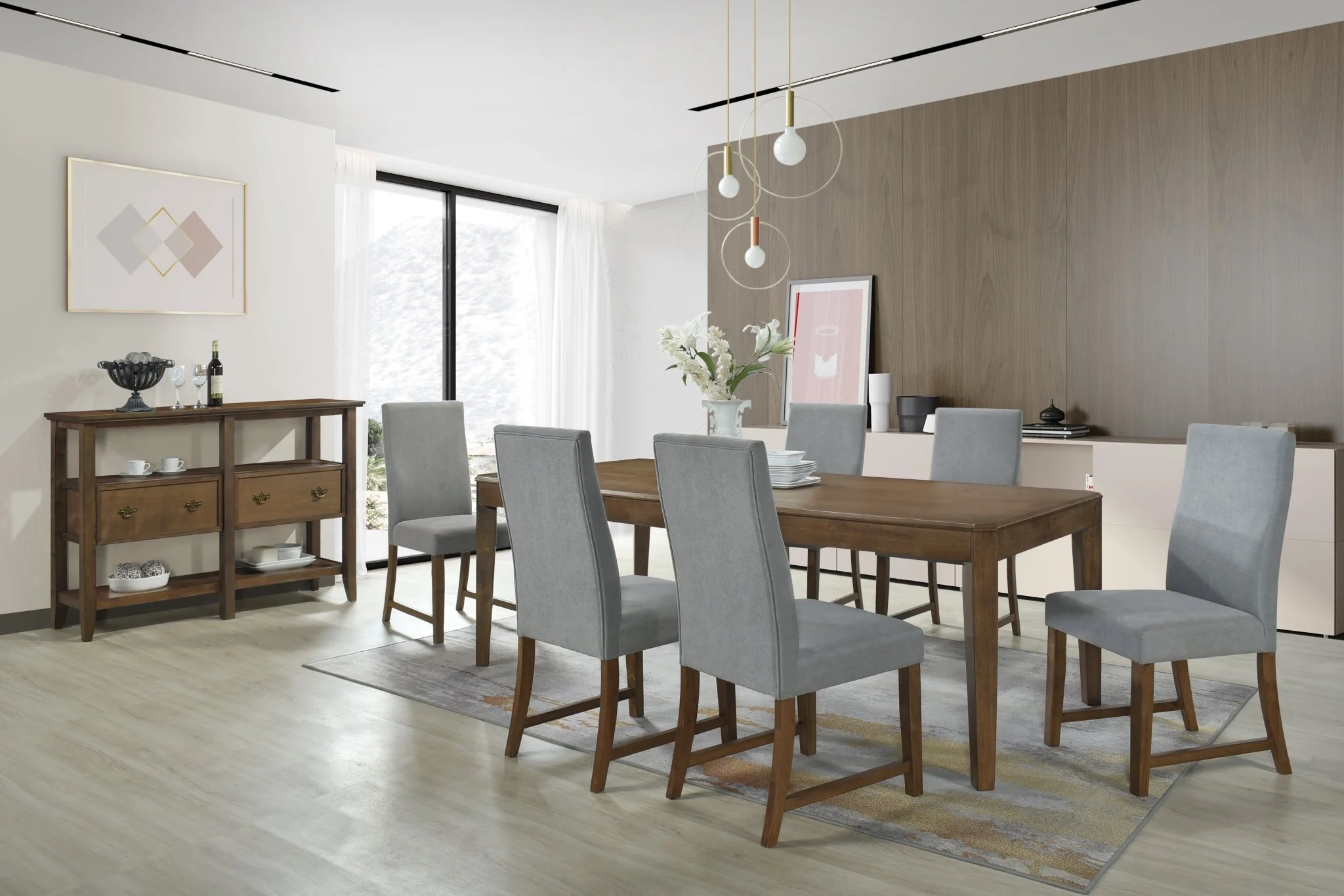 7 Piece Brown & Gray Upholstered Dining Room Set