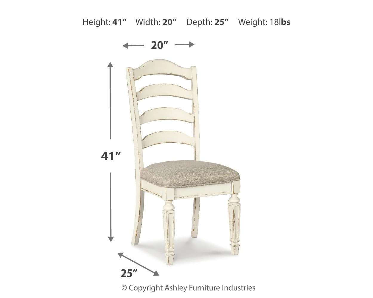 5454-realyn-dining-uph-side-chair-set-of-2-ladderback-chipped-white-3.webp Realyn - Dining UPH Side Chair (Set of 2) - Ladderback - Chipped White