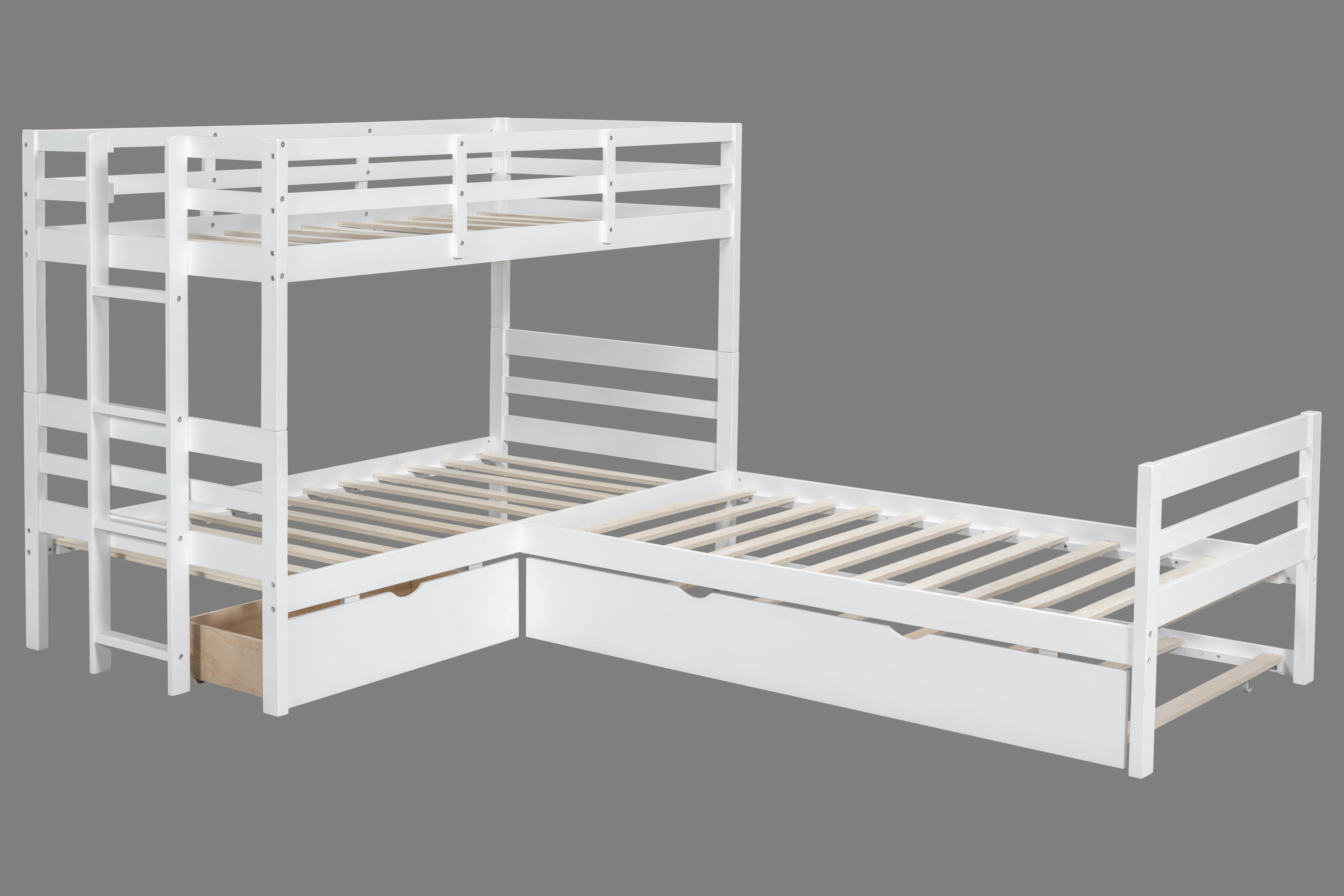 Triple Bunkbed With Trundle And Drawers (Twin Size)