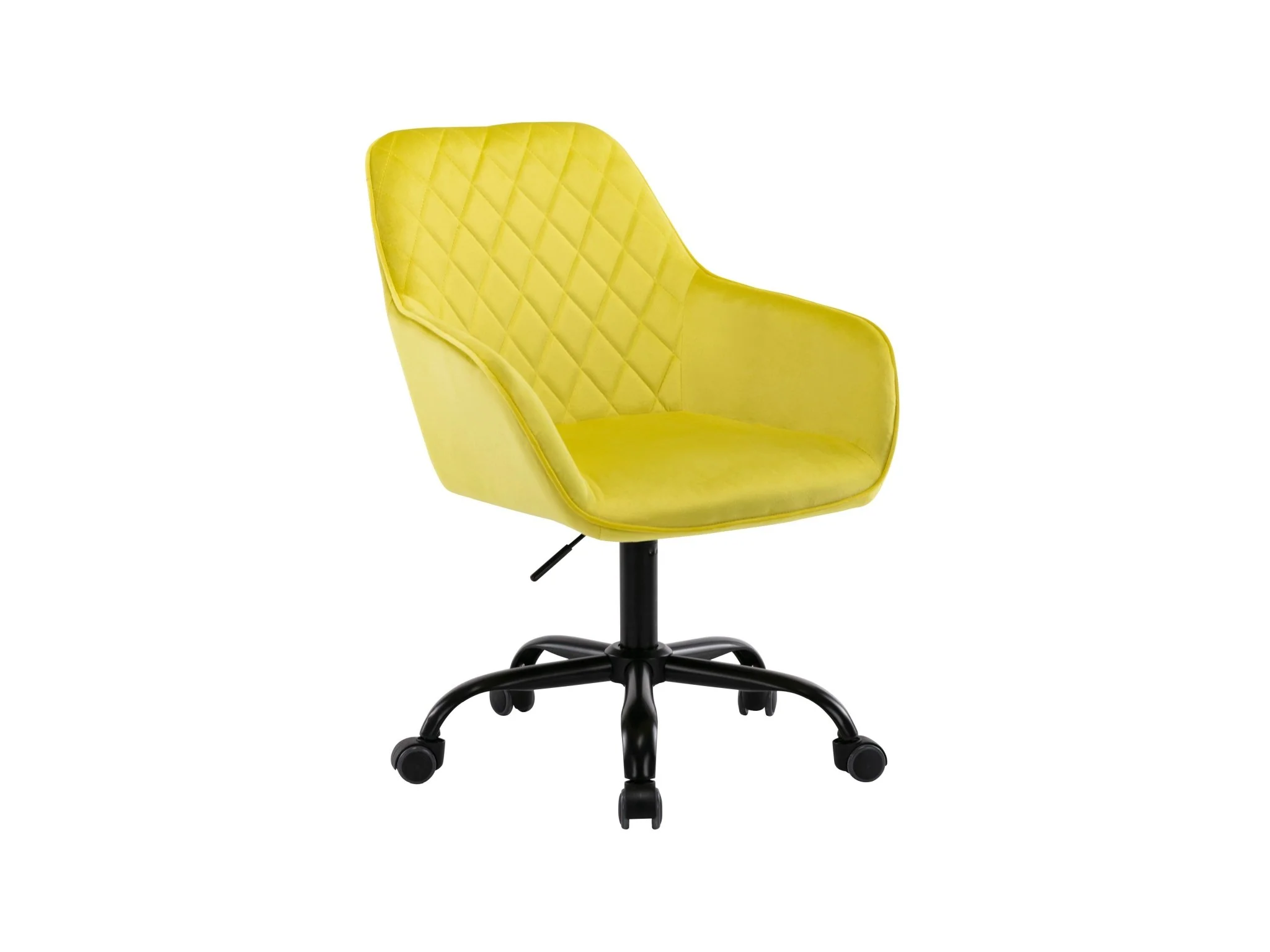 Modern Yellow Velvet Diamond Tufted Swivel Office Chair with Black Caster Base