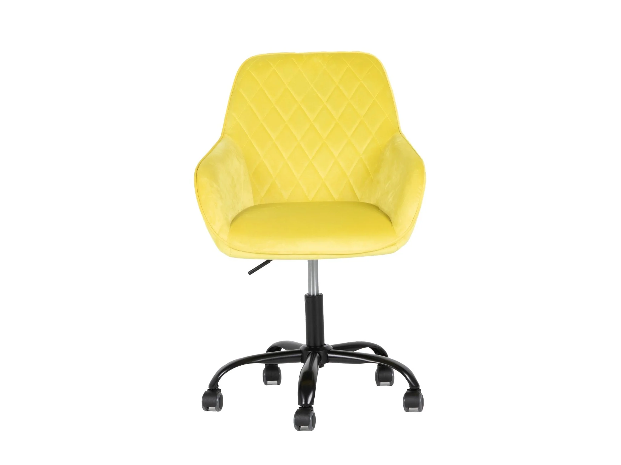 Modern Yellow Velvet Diamond Tufted Swivel Office Chair with Black Caster Base