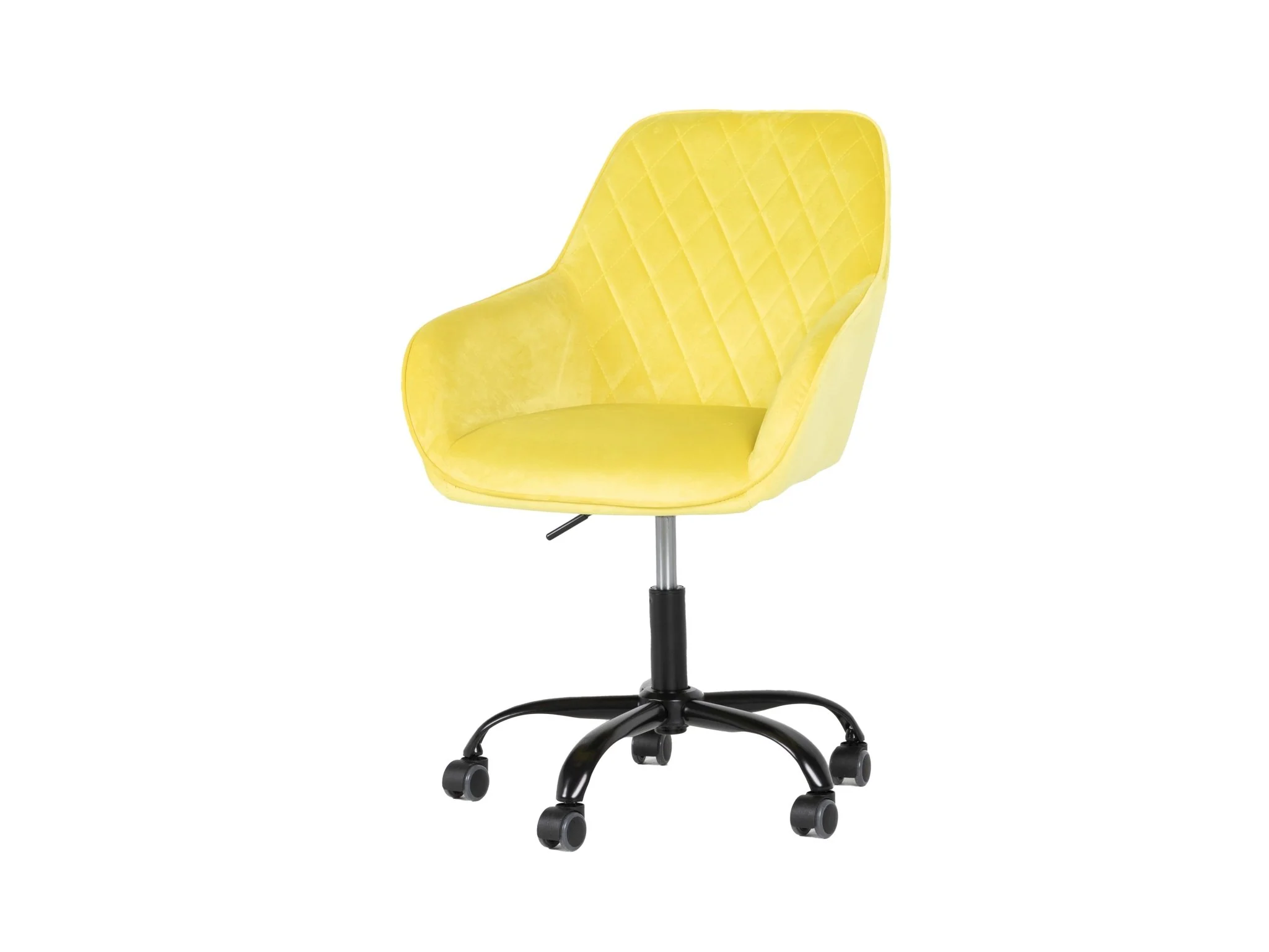 Modern Yellow Velvet Diamond Tufted Swivel Office Chair with Black Caster Base