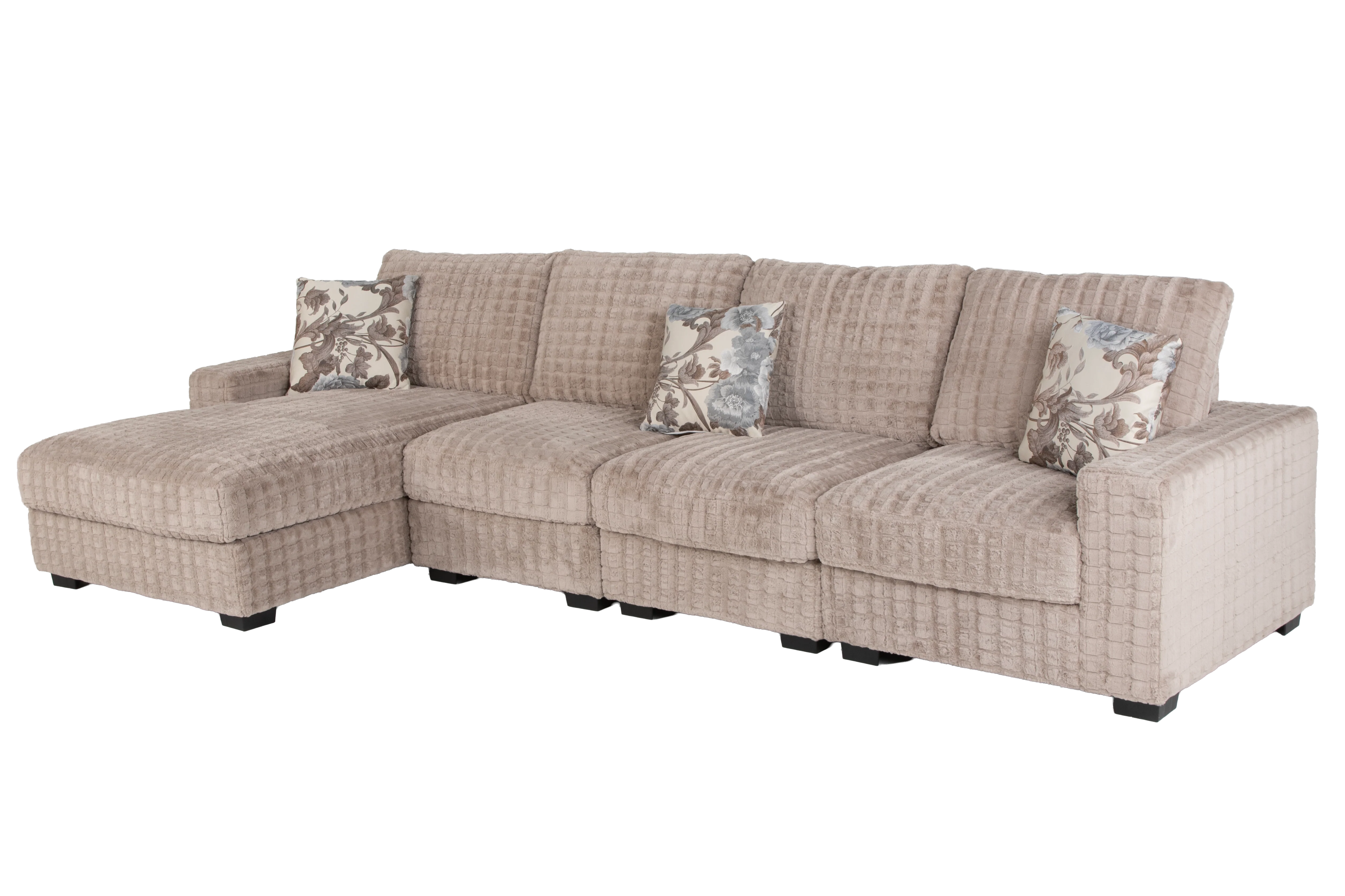 Yopin Dark Beige 3-Piece Sectional Sofa with Chaise and Pillows