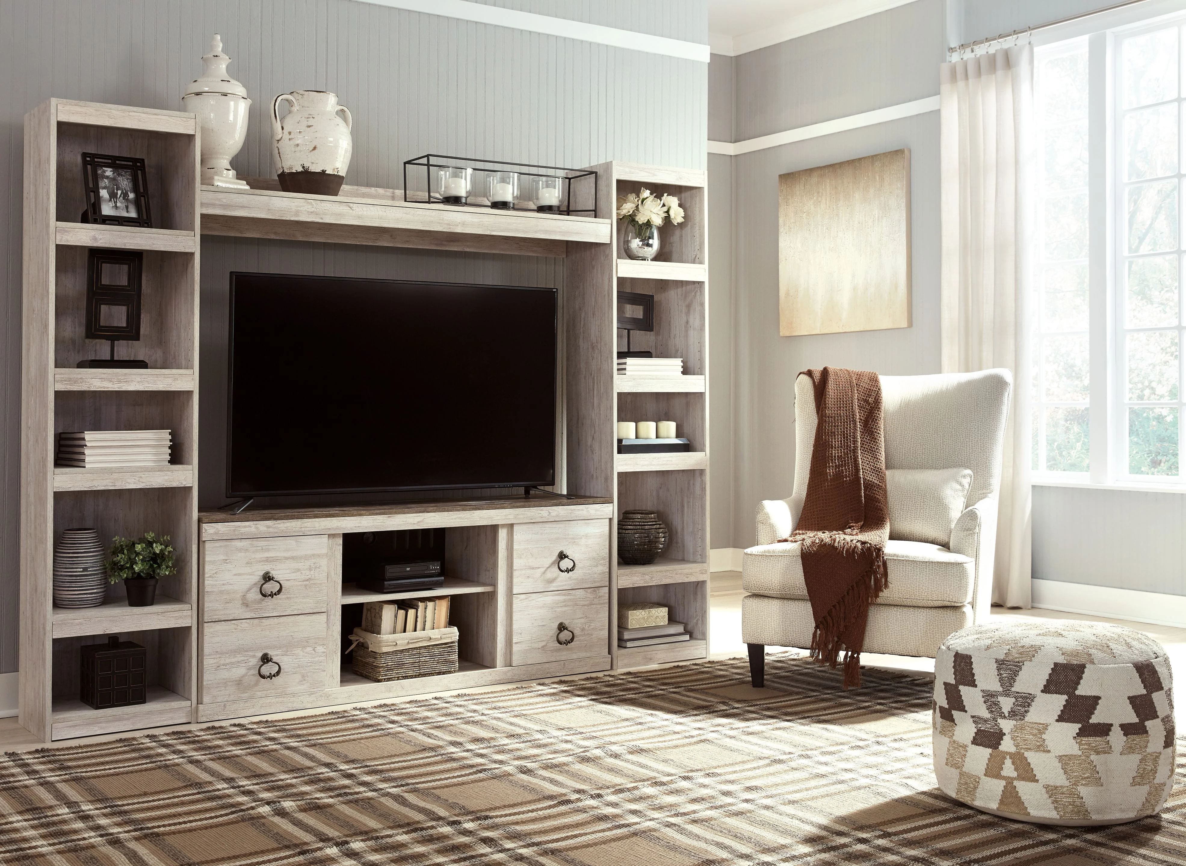 Willowton - 4-Piece Entertainment Center - Whitewash