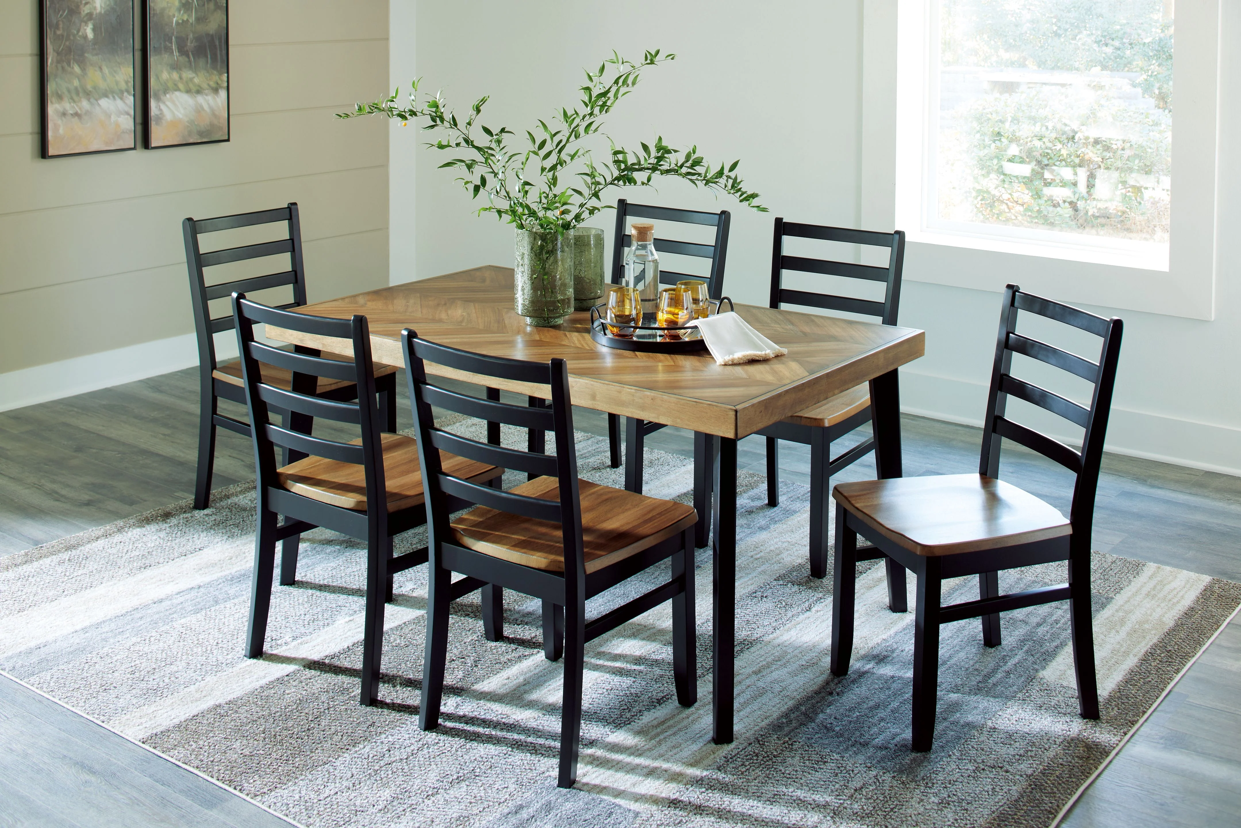 Blondon - Rectangular Drm Table Set (Set of 7) - Brown / Black