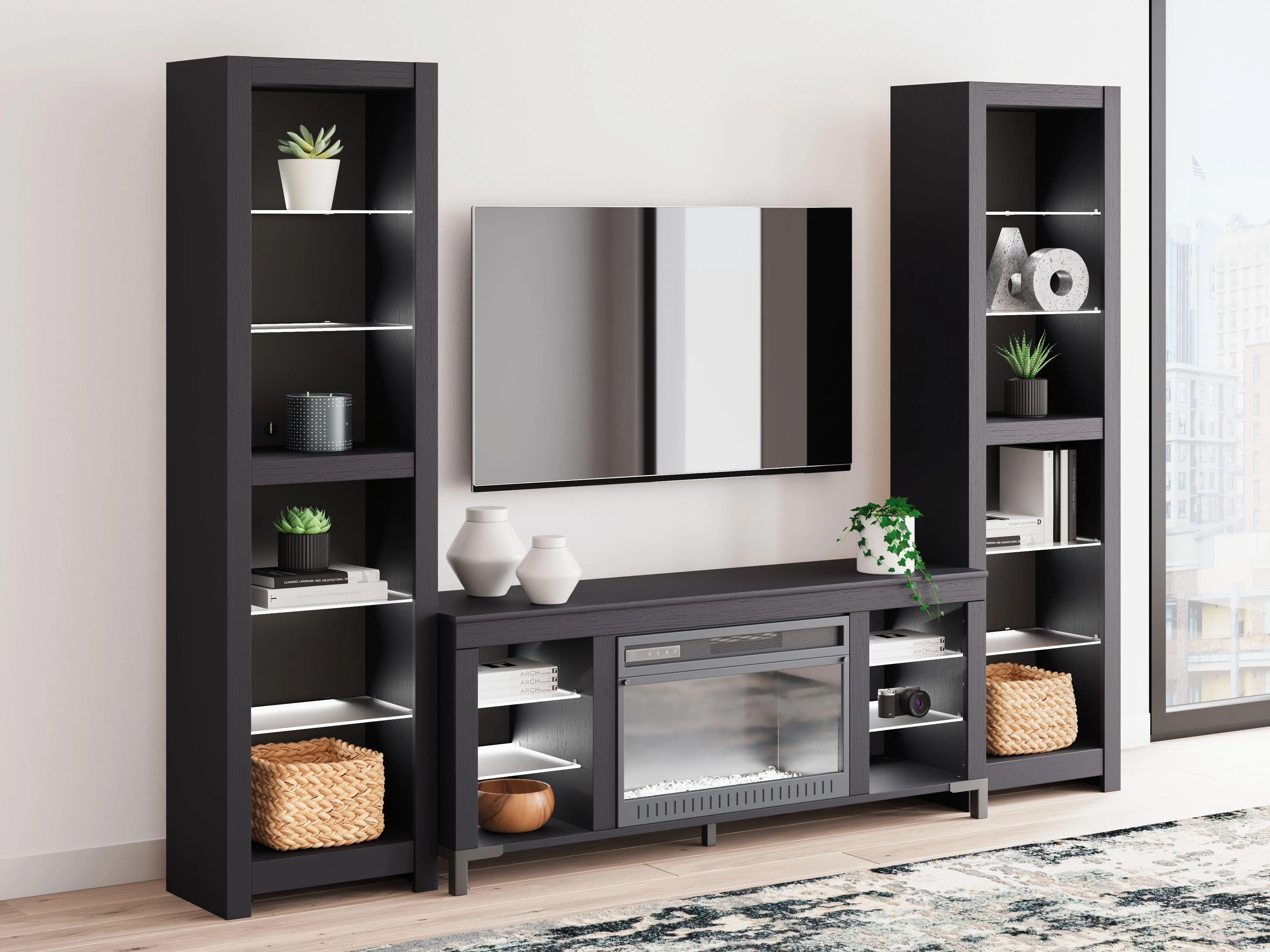 5897-cayberry-3-piece-entertainment-center-with-electric-fireplace-black-4.webp Cayberry - 3-Piece Entertainment Center With Electric Fireplace - Black