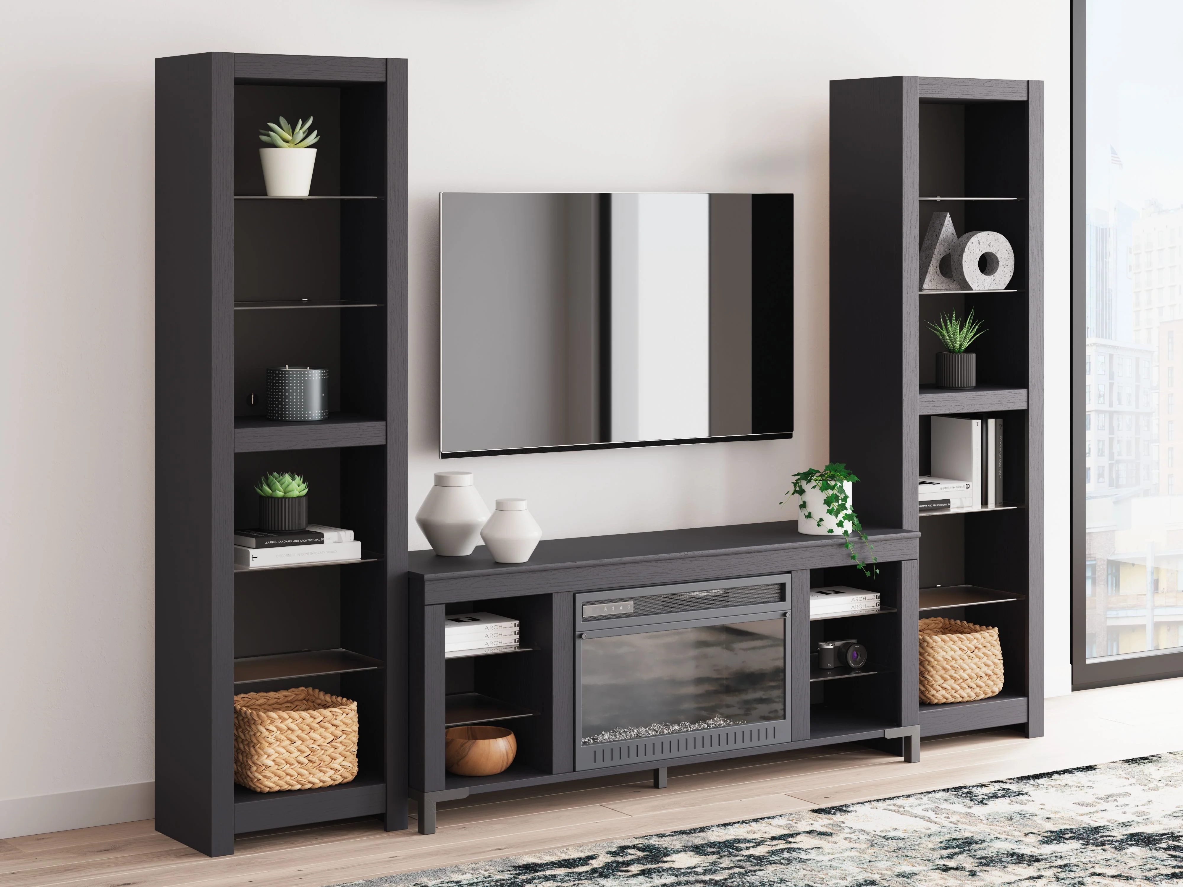 5897-cayberry-3-piece-entertainment-center-with-electric-fireplace-black-8.webp Cayberry - 3-Piece Entertainment Center With Electric Fireplace - Black