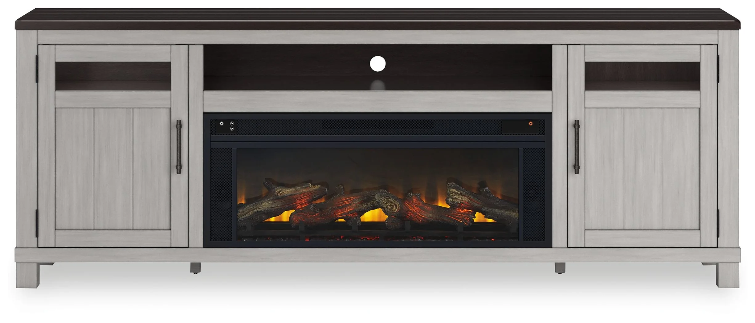 Darborn - 88" TV Stand With Electric Infrared Fireplace Insert - Gray / Brown