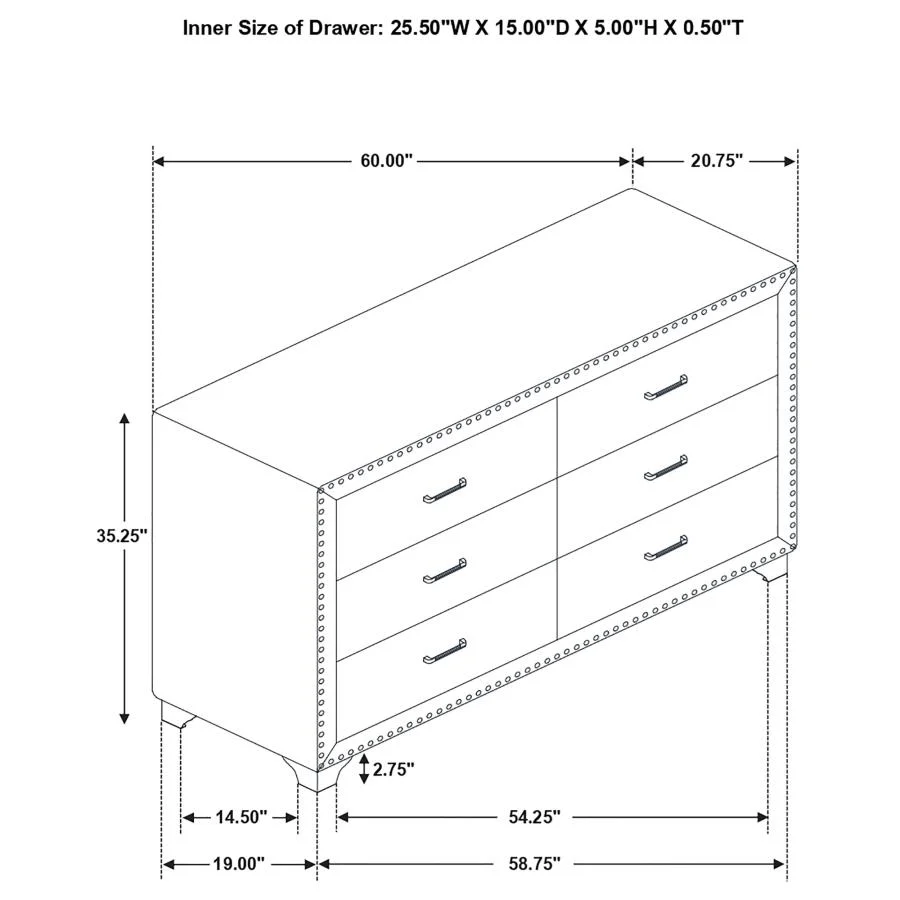 Melody - 6-Drawer Upholstered Dresser