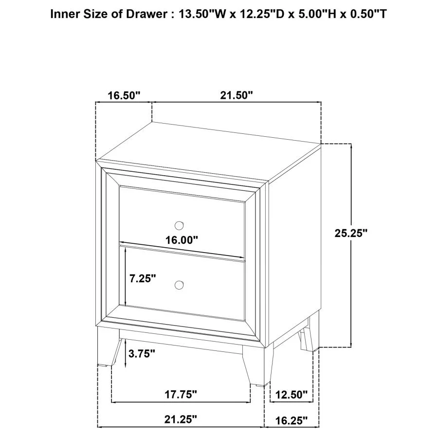 Welsley - 2-Drawer Nightstand Bedside Table - Walnut