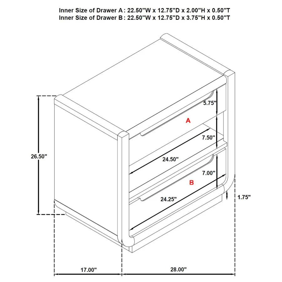 Leandro - 2-Drawer LED Nightstand With USB - Burnished Black