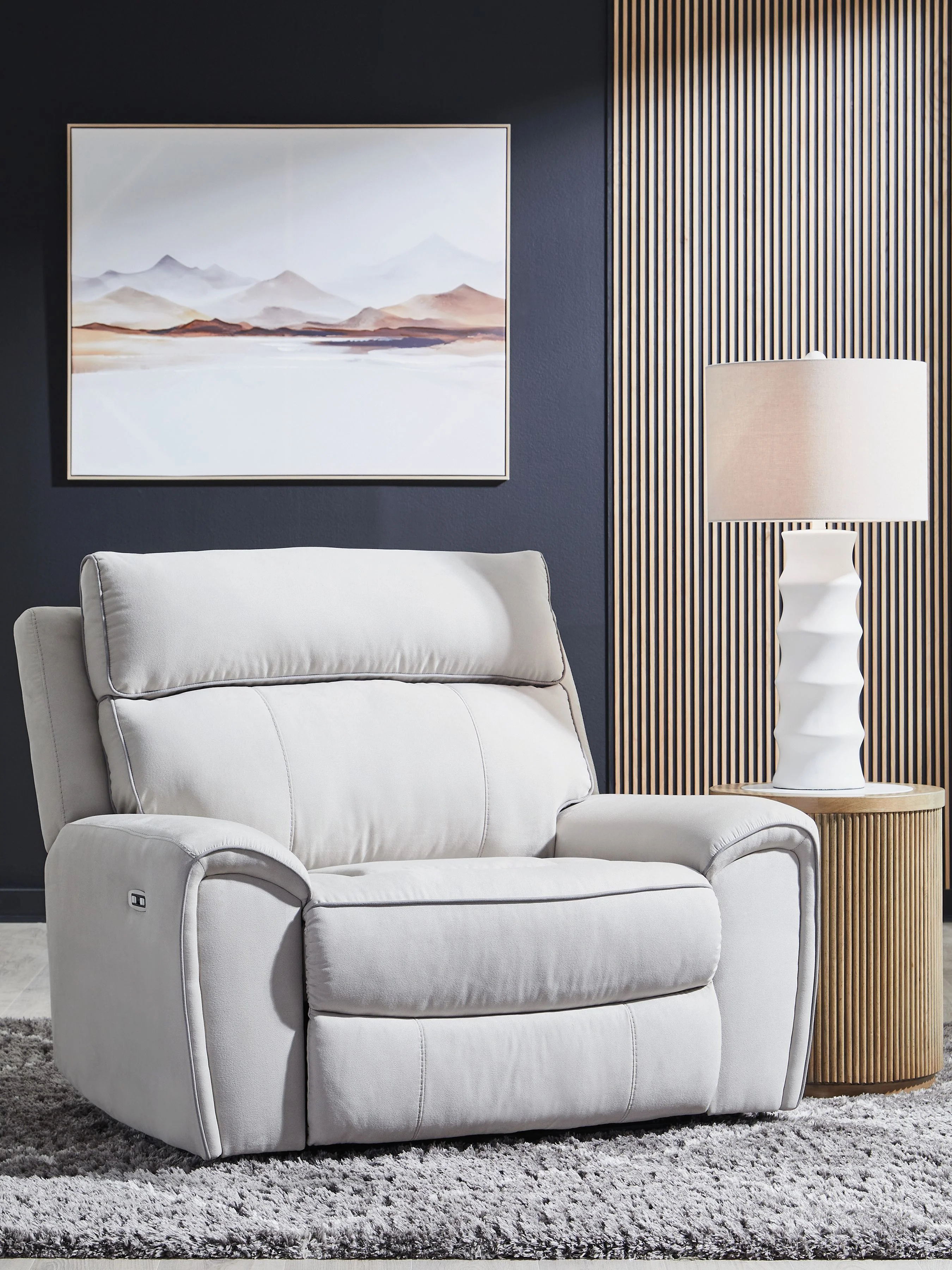 Social Pointe - Power Recliner / Adjustable Headrest - Pearl / Ash