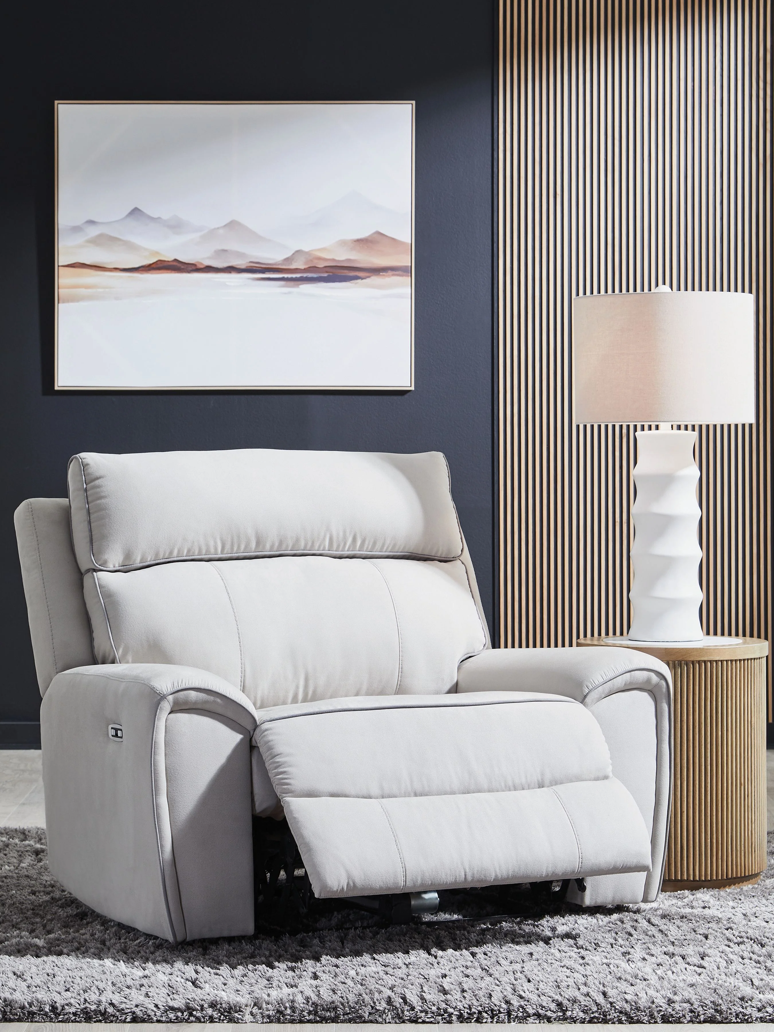 Social Pointe - Power Recliner / Adjustable Headrest - Pearl / Ash