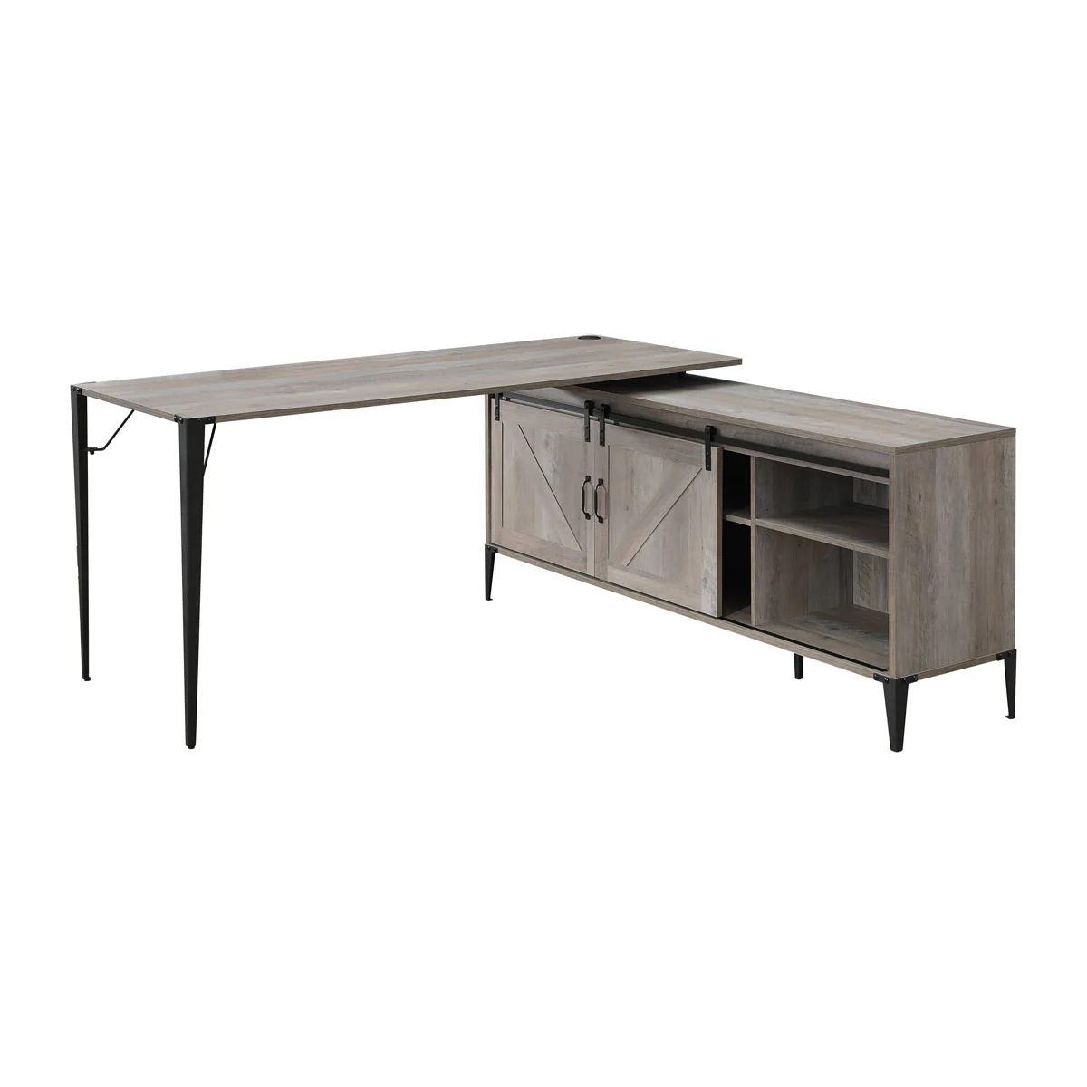 Zakawani - Writing Desk With A Cabinet - Gray Oak / Black