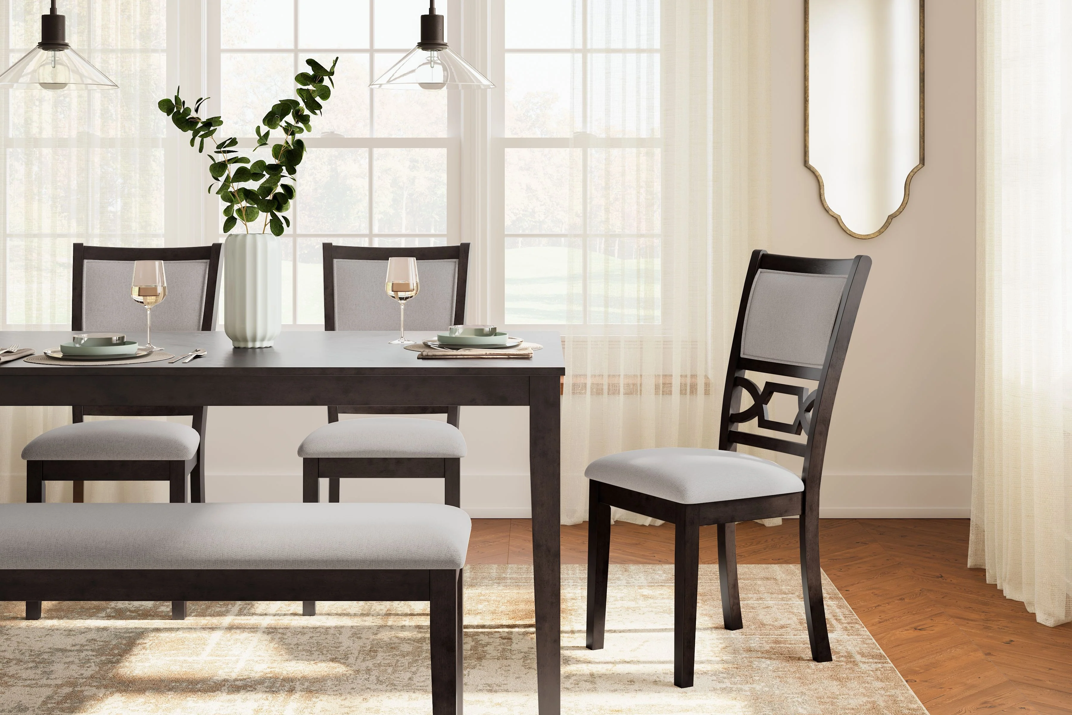 Langwest - Dining Room Table Set (Set of 6) - Brown