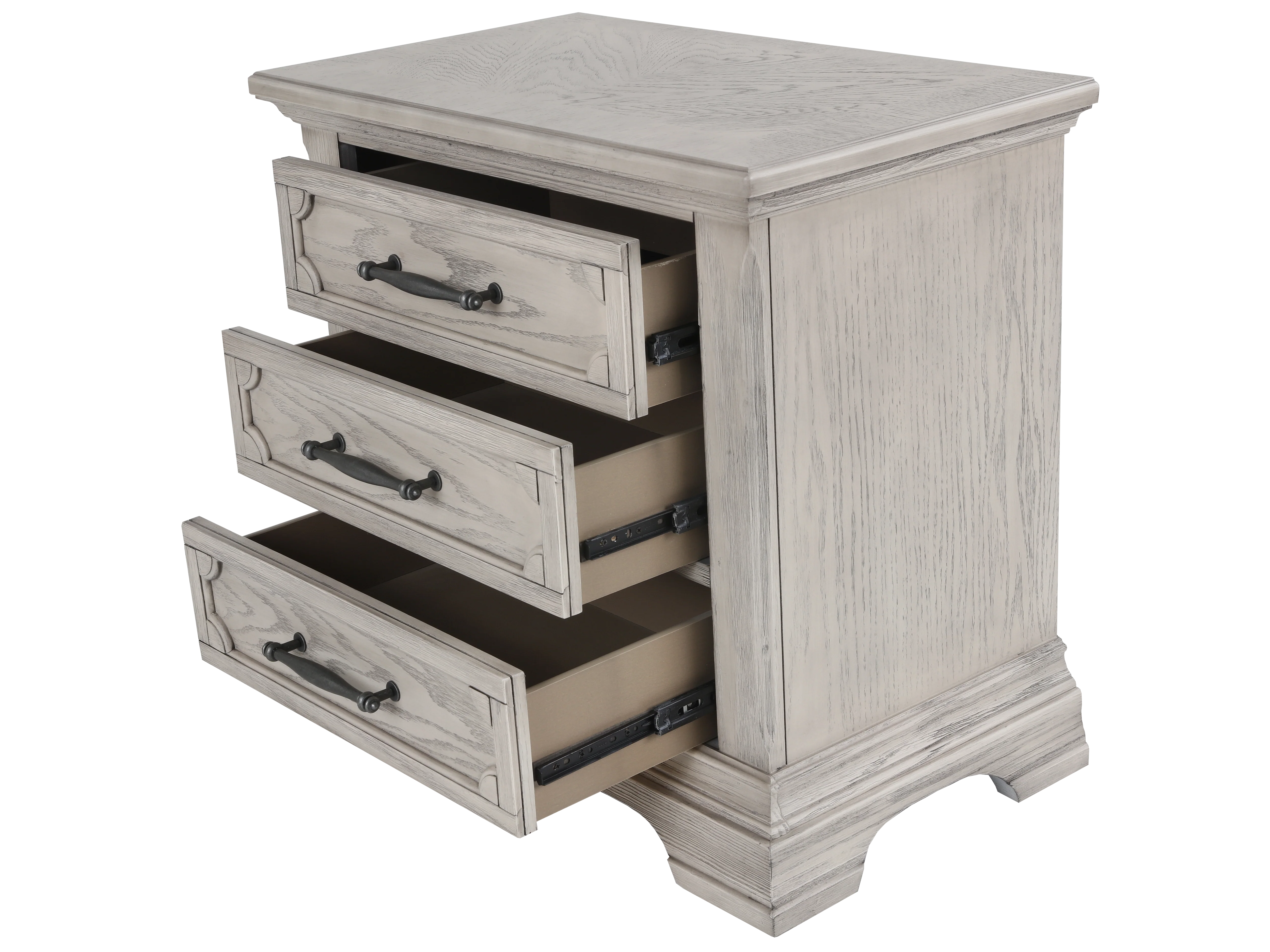 Artesian 3-Drawer Light Gray Nightstand with Classic Molding
