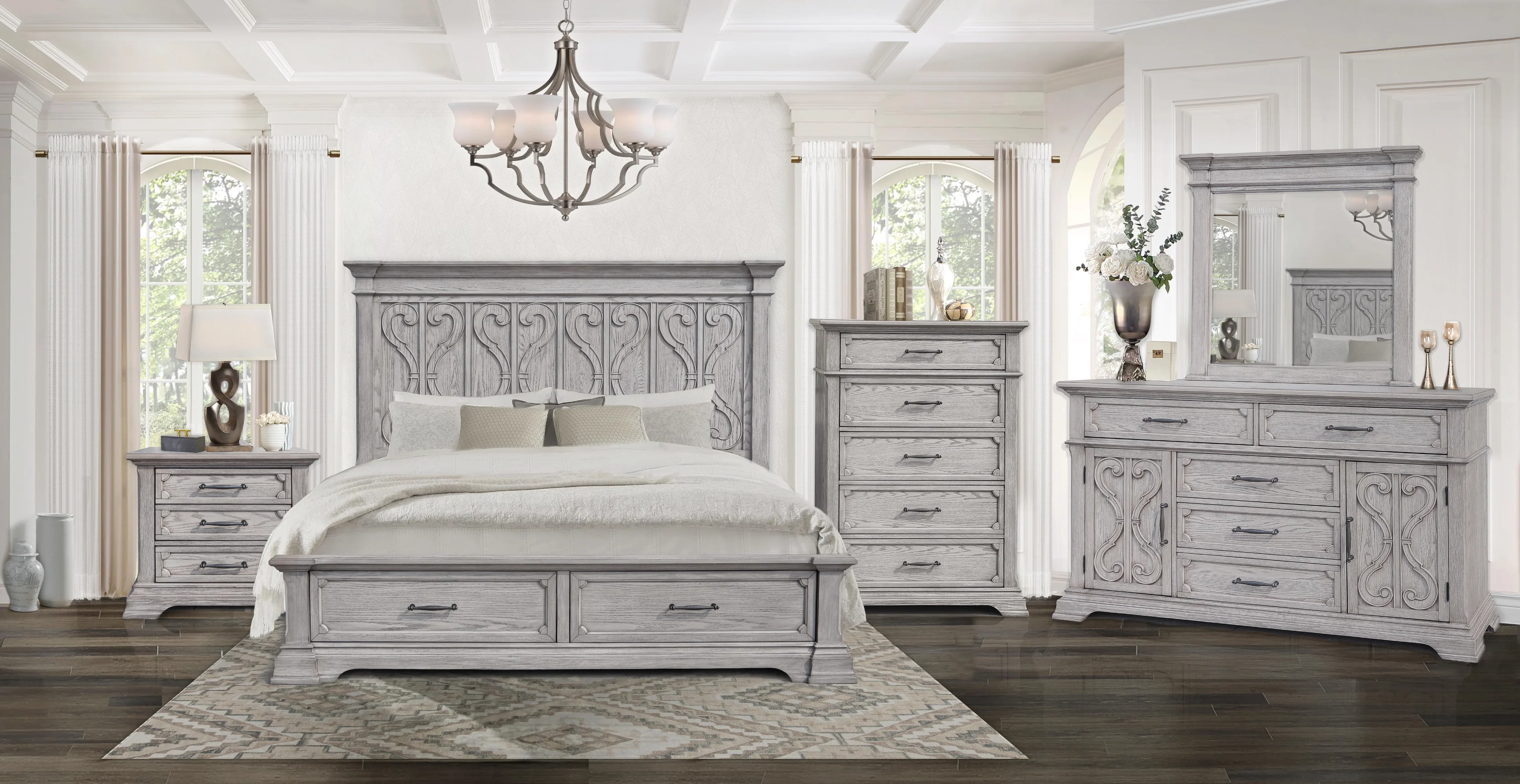Artesian 3-Drawer Light Gray Nightstand with Classic Molding