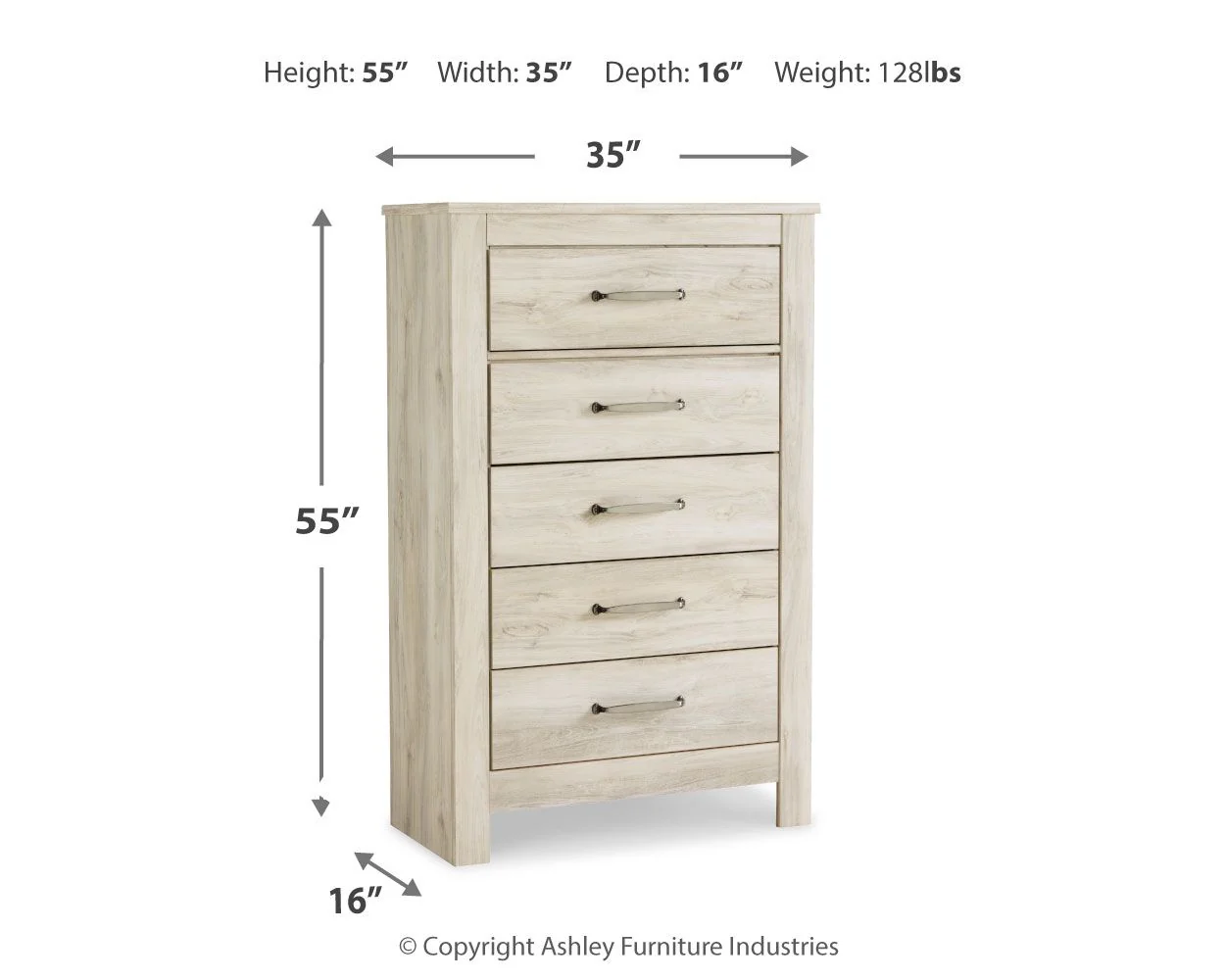 6540-bellaby-five-drawer-chest-whitewash-7.webp Bellaby - Five Drawer Chest - Whitewash