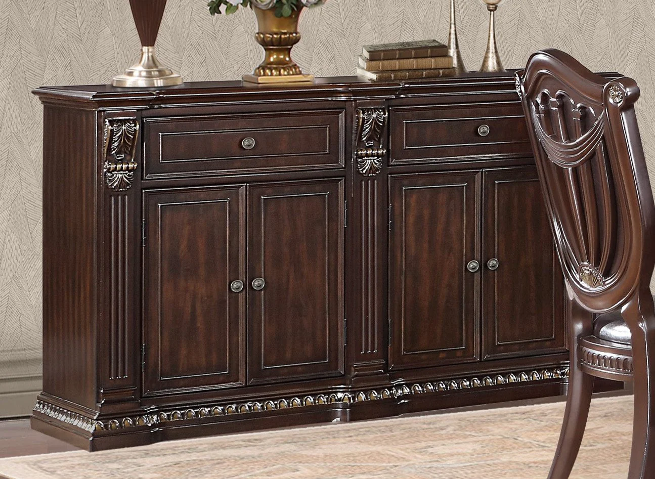 Dark Cherry Traditional 2-Drawer 4-Door Dining Buffet