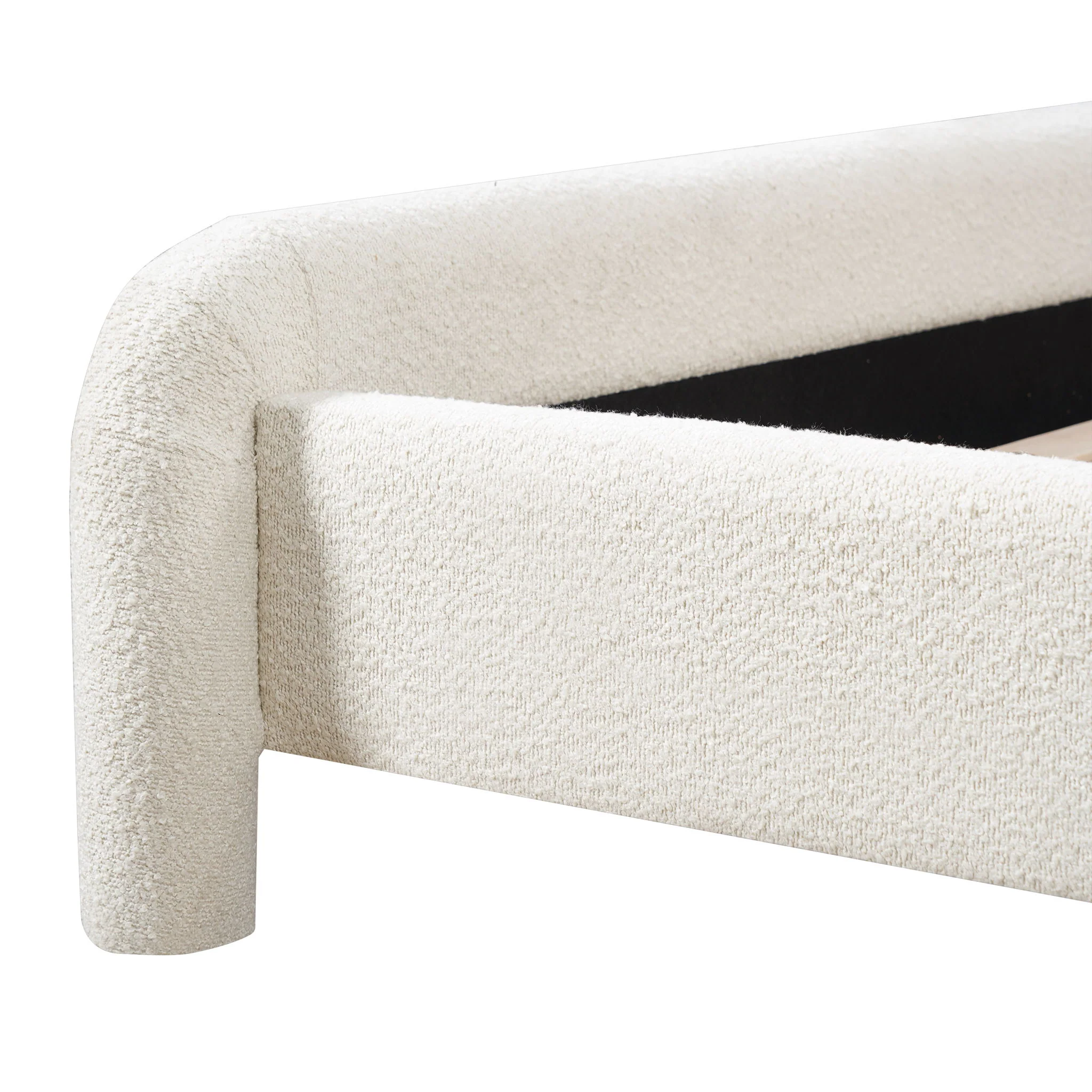 Upholstered Platform Bed Frame With Curved Headboard, Wood Slats Support