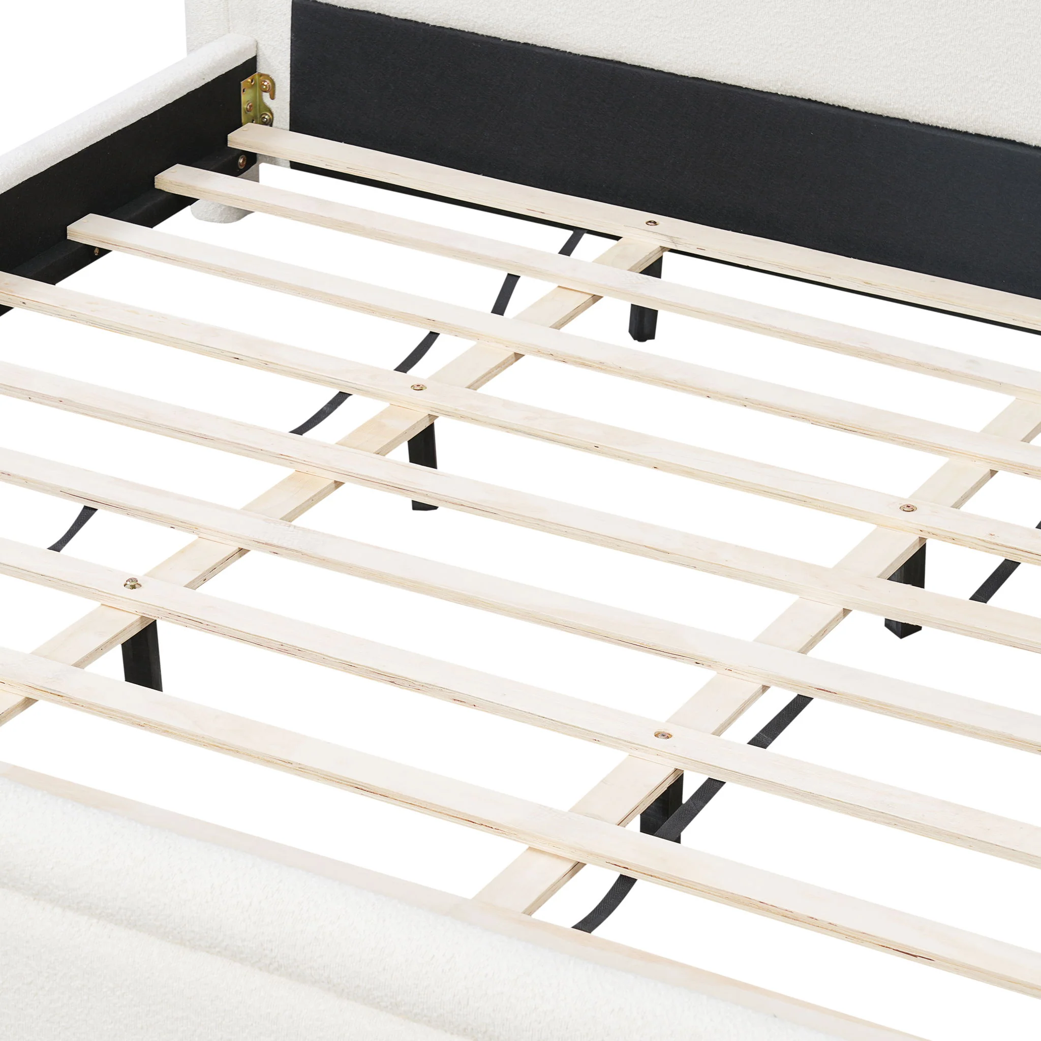 Upholstered Platform Bed Frame With Curved Headboard, Wood Slats Support