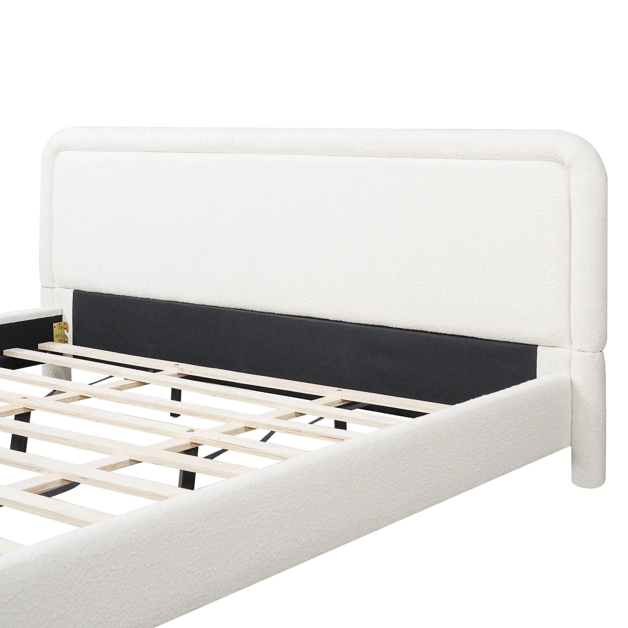 Upholstered Platform Bed Frame With Curved Headboard, Wood Slats Support