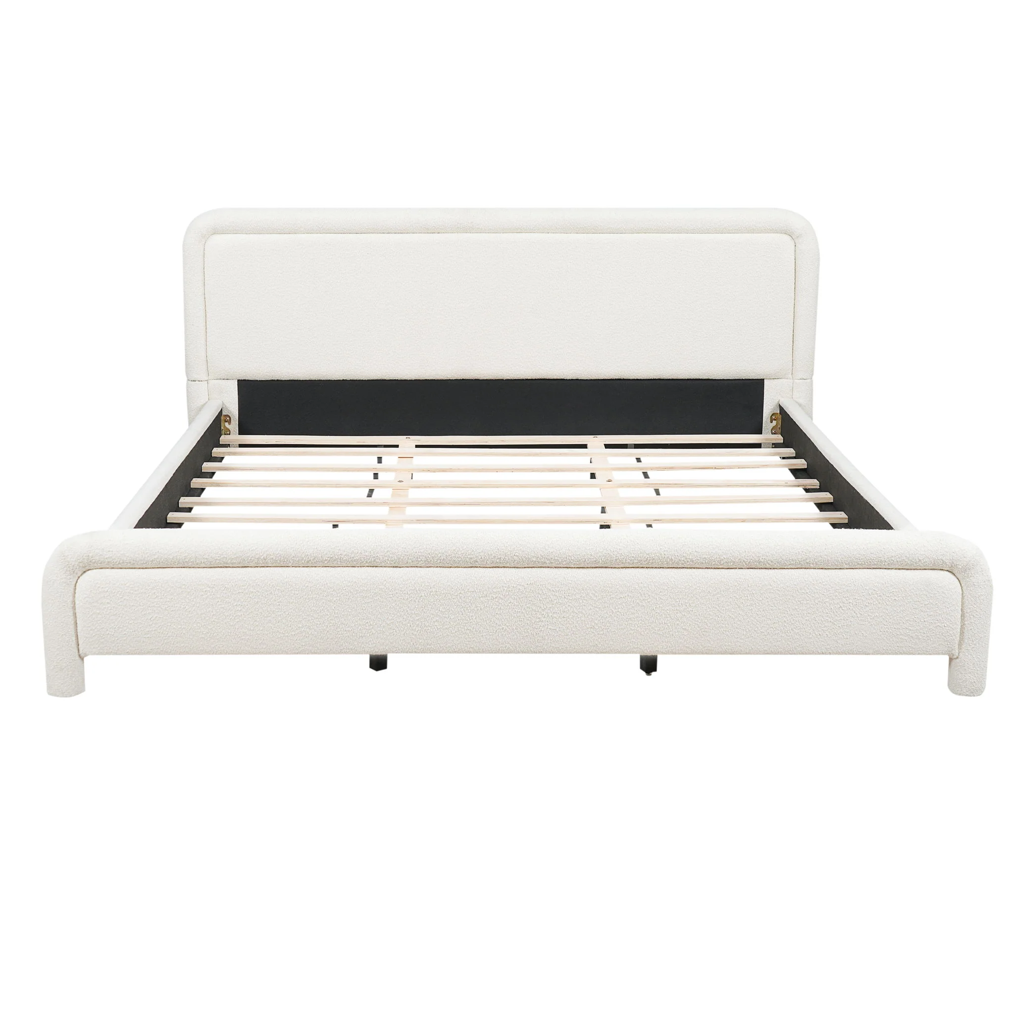 Upholstered Platform Bed Frame With Curved Headboard, Wood Slats Support