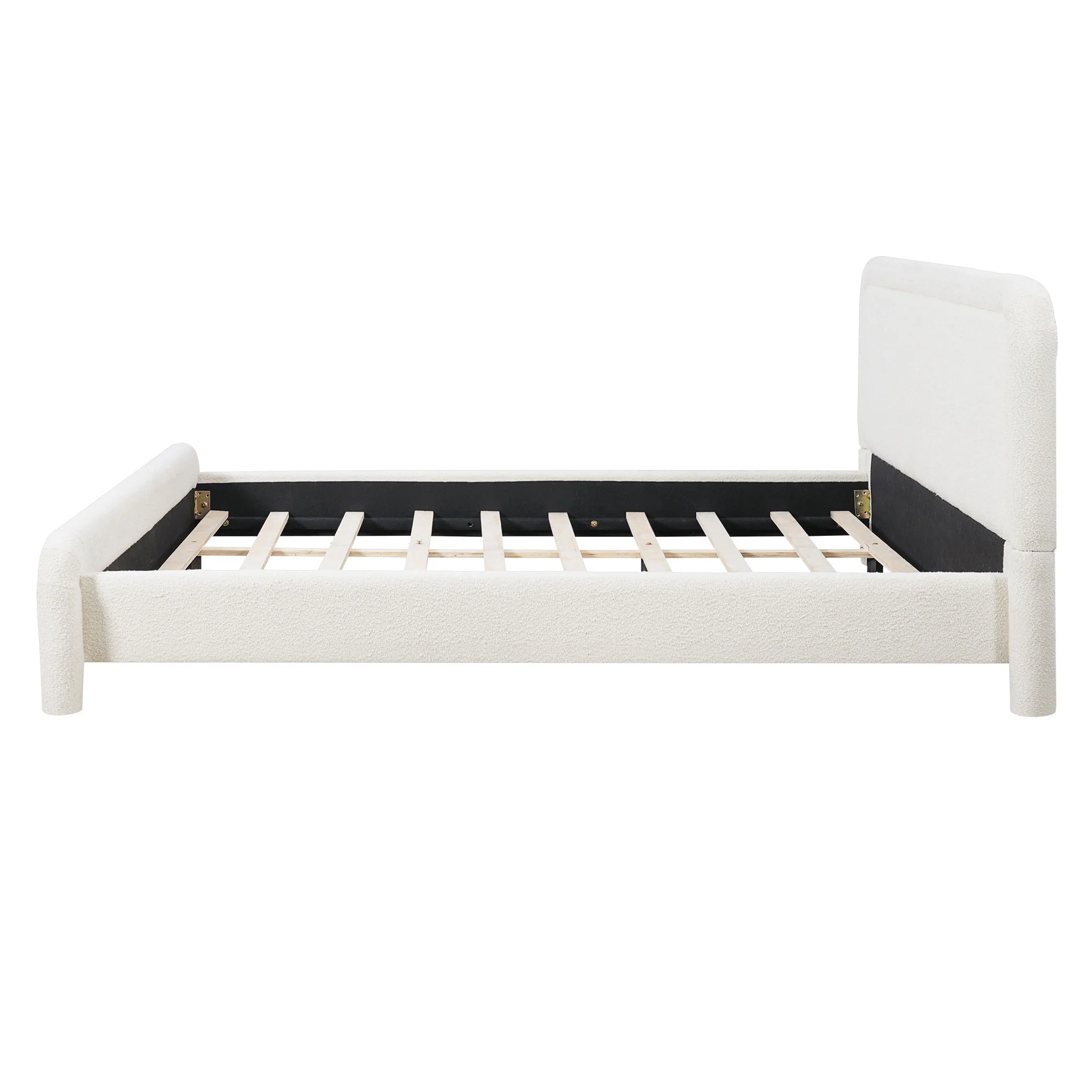 Upholstered Platform Bed Frame With Curved Headboard, Wood Slats Support