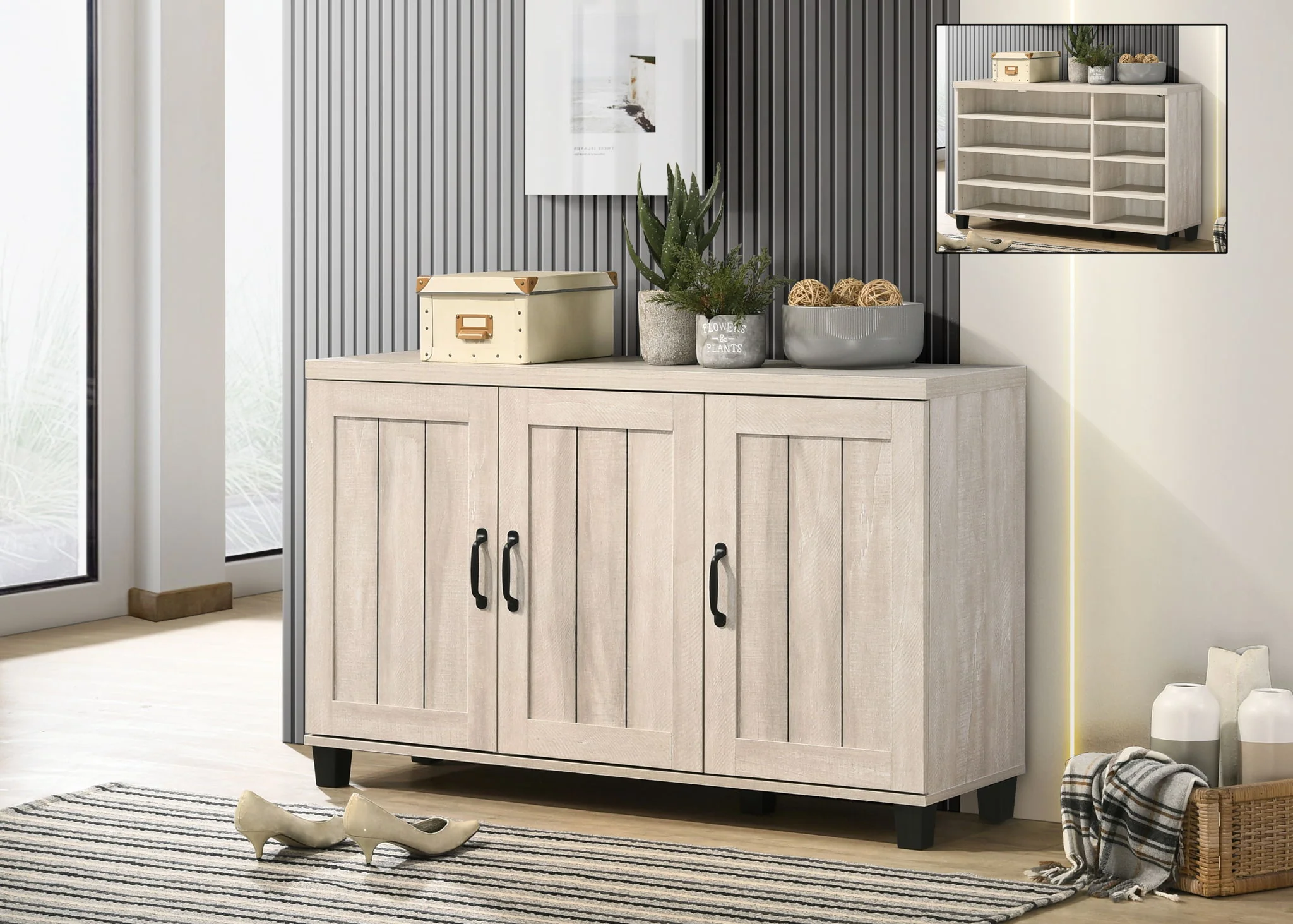 6611-corby-oak-finish-3-door-shoe-cabinet-dusty-gray-1.webp Corby - Oak Finish 3 - Door Shoe Cabinet - Dusty Gray