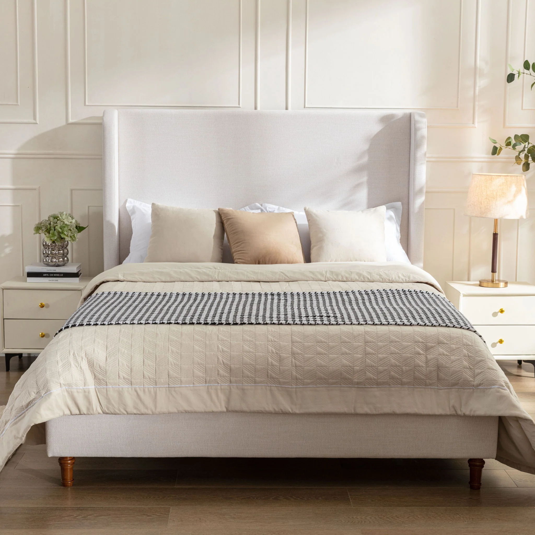 Hayden - Upholstered Wingback Bed With Tall Headboard