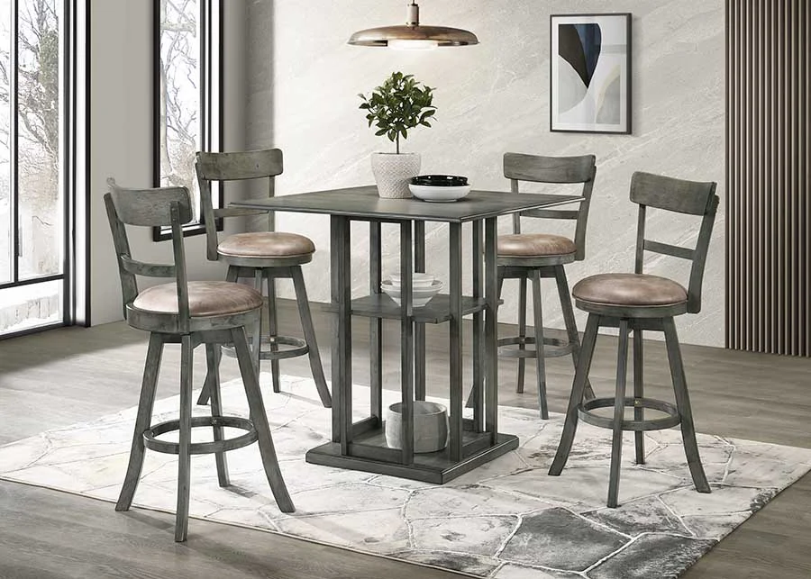 Gray Counter Height 5-Piece Dinette Set with Upholstered Chairs